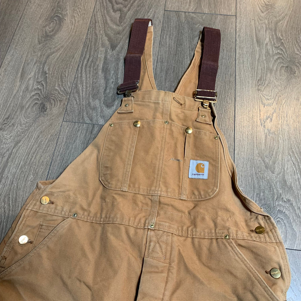 Vintage Faded Tan Carhartt Quilted Overalls 38x29.5