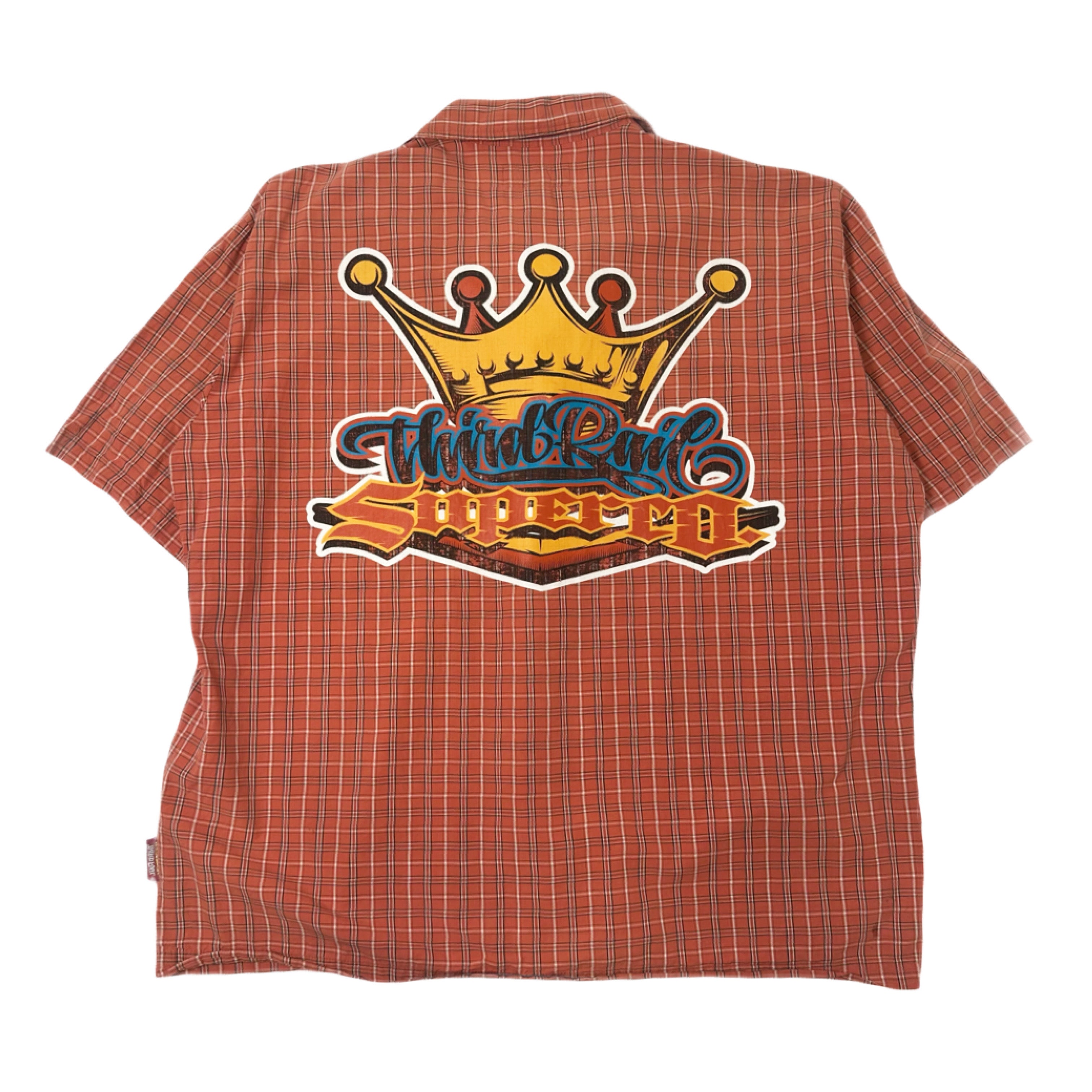 Y2K Third Rail Crown Graphic Plaid Short Sleeve Button Up Cropped XL
