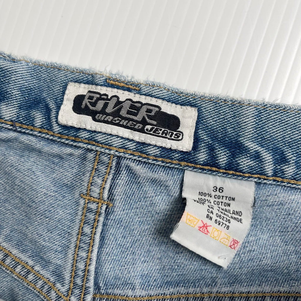 Vintage River Washed Jeans Light Wash Denim Shorts 36