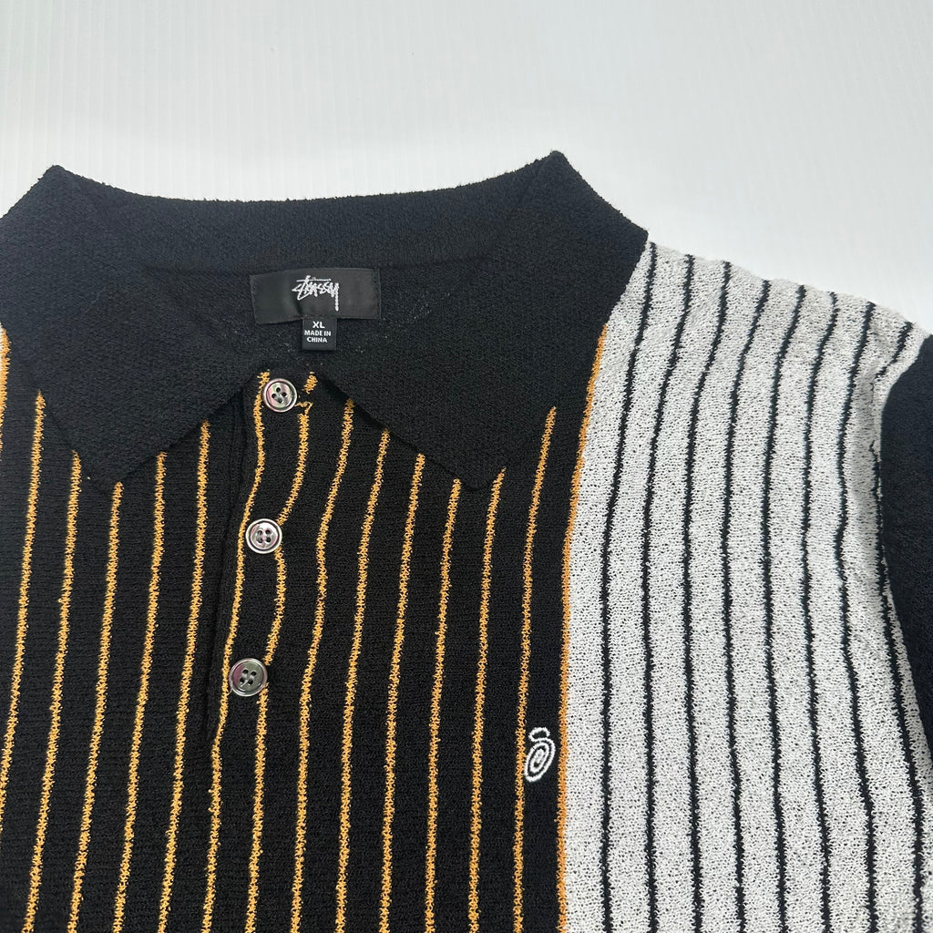Stüssy Striped Knit Short Sleeve Button Up XL