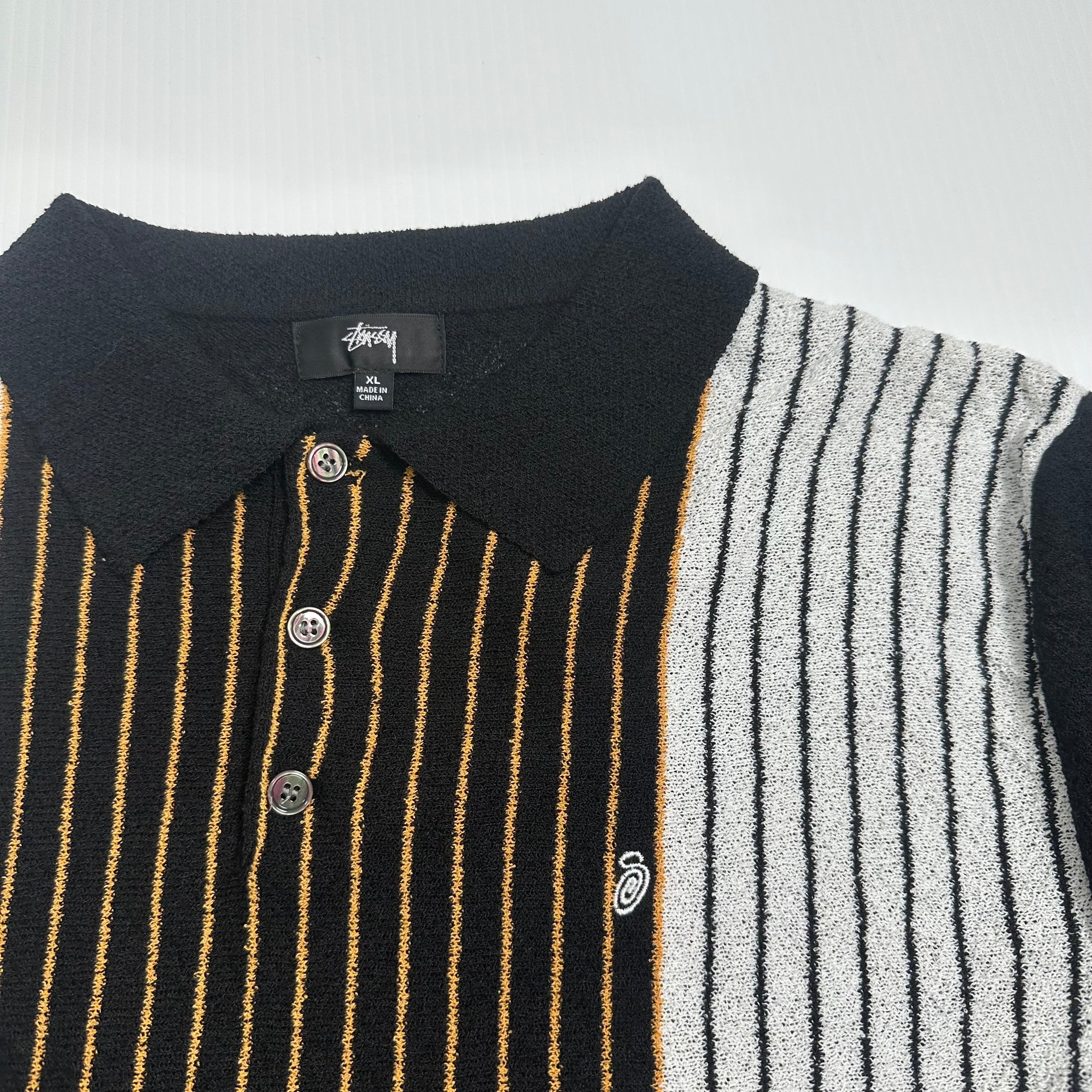 Stüssy Striped Knit Short Sleeve Button Up XL