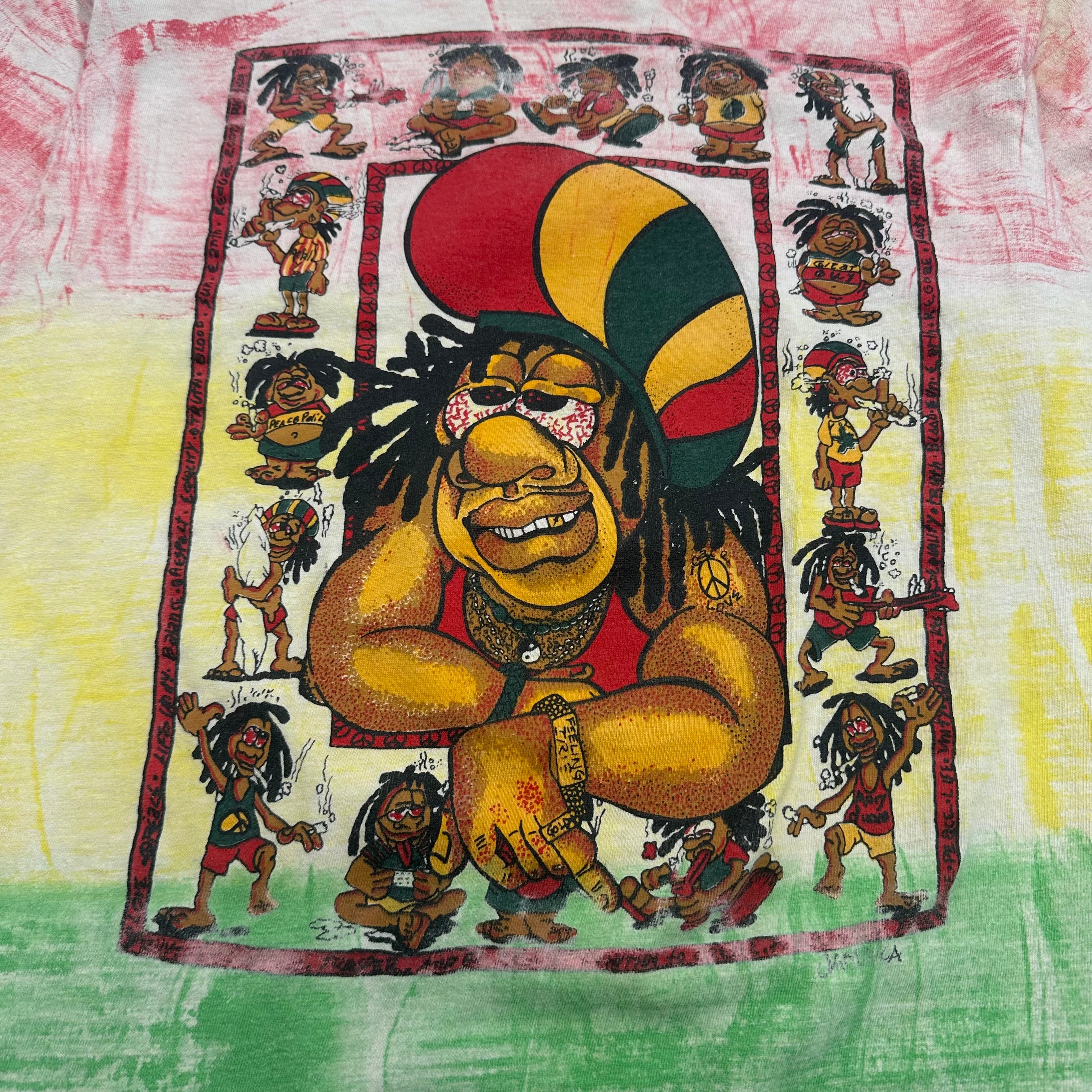 90s Cannabis Jamaica AOP Rasta Graphic Tee M