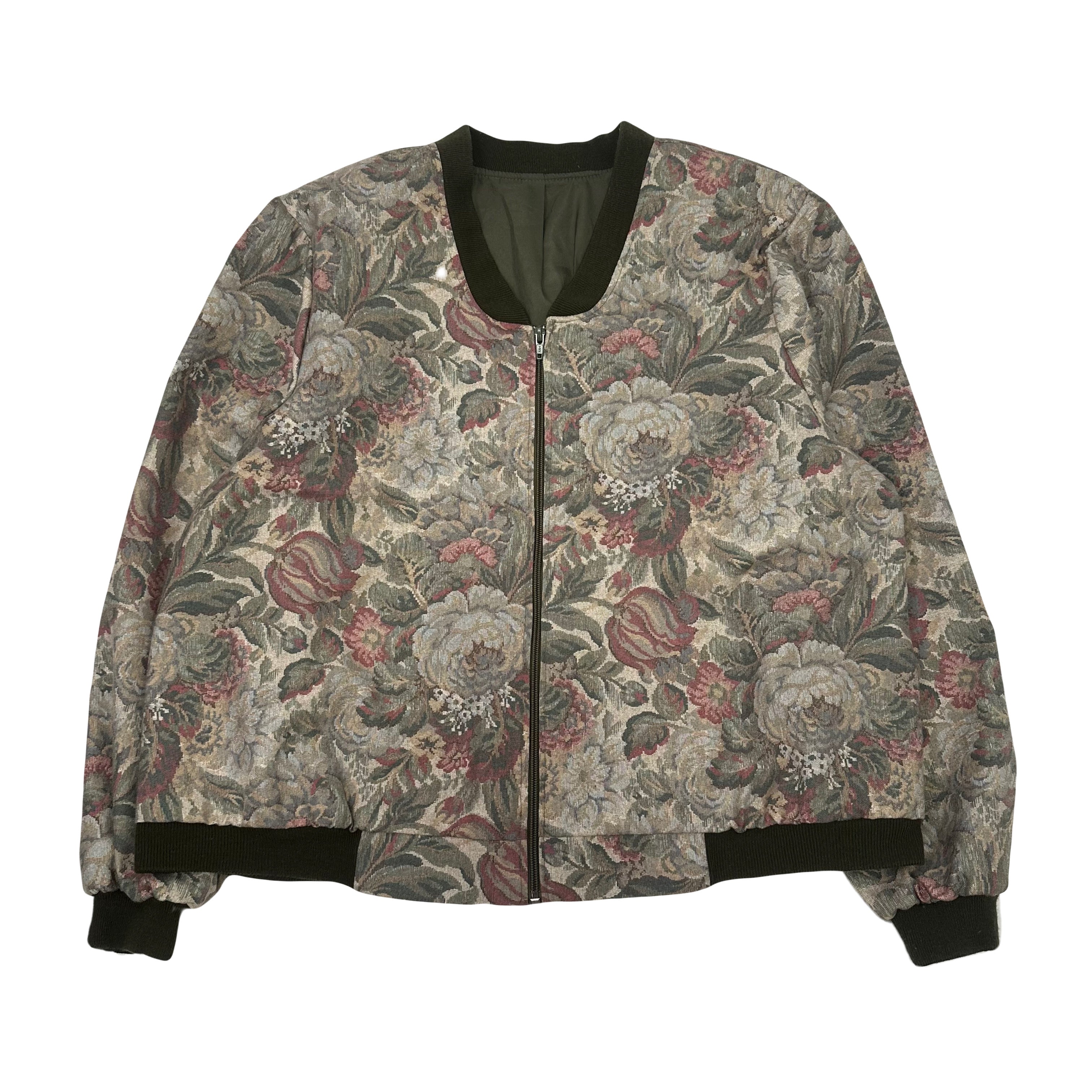 Vintage Floral Pattern Bomber Jacket Women's S