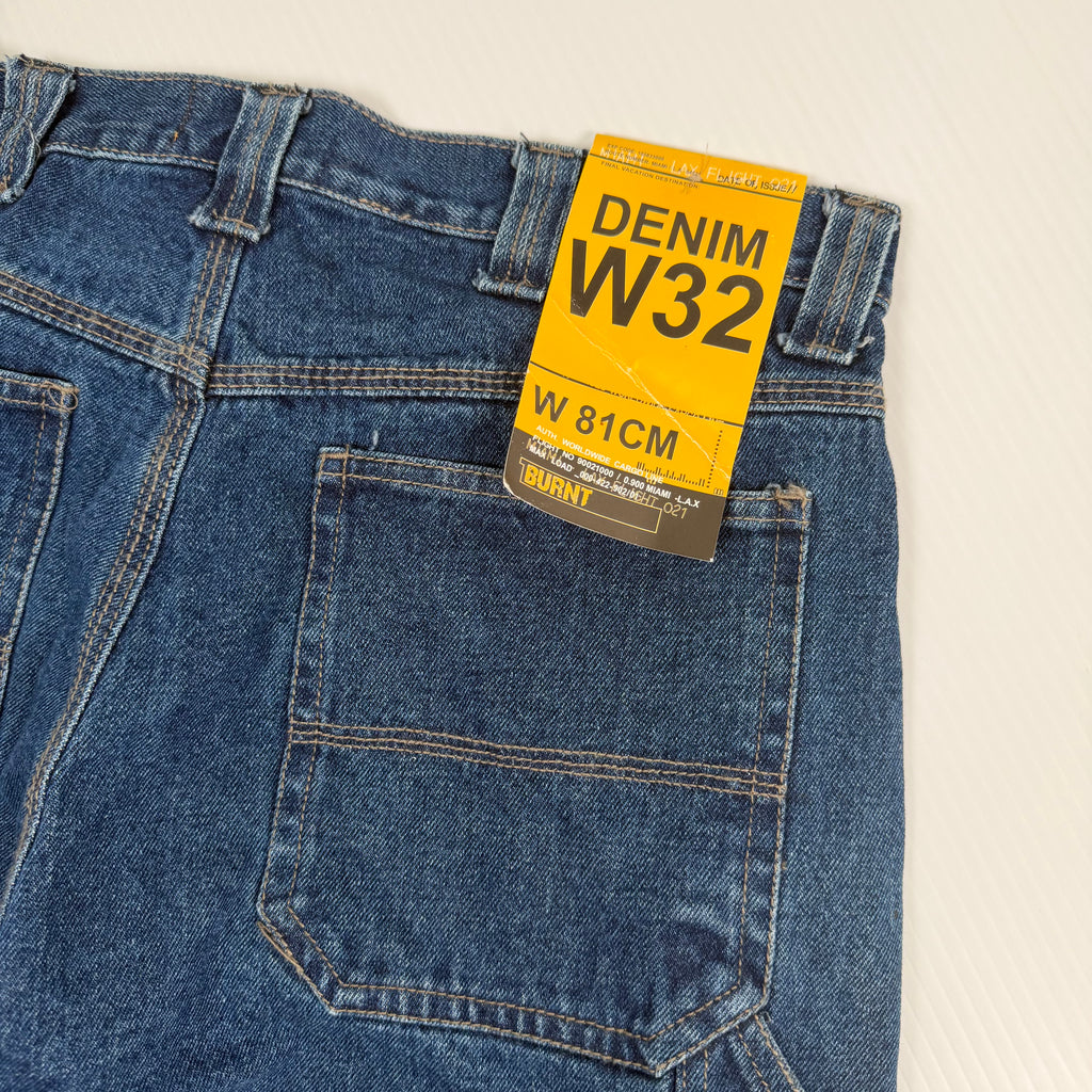 Burnt Baggy Dark Wash Denim Shorts 32