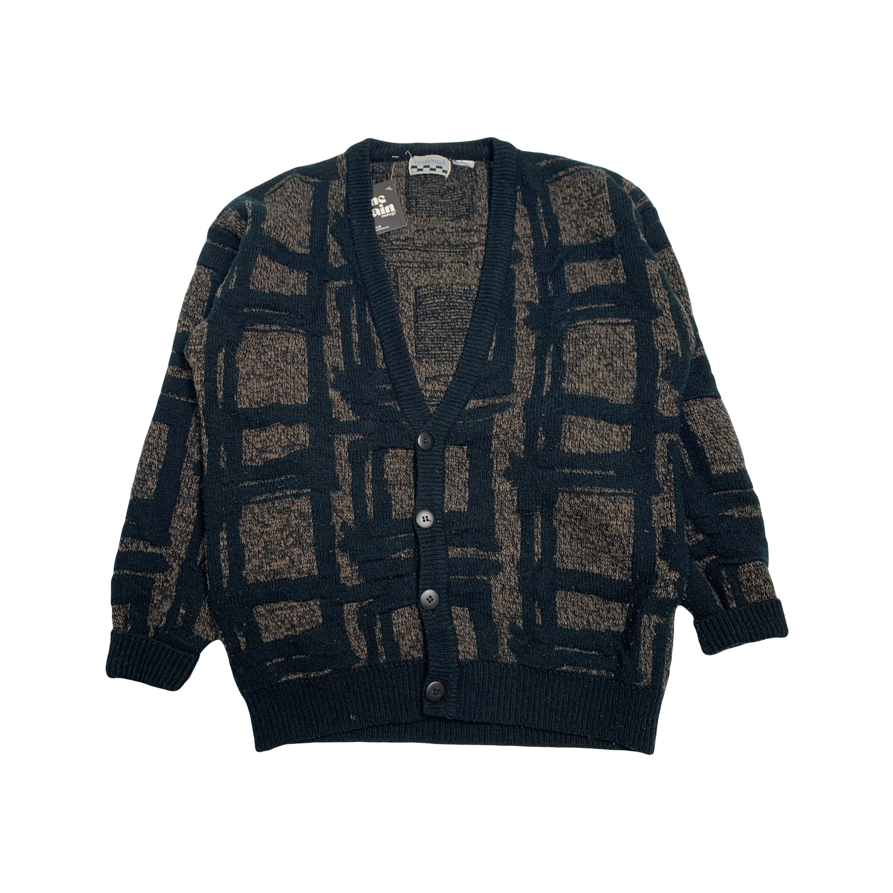 Vintage Patterned Knit Cardigan Sweater M