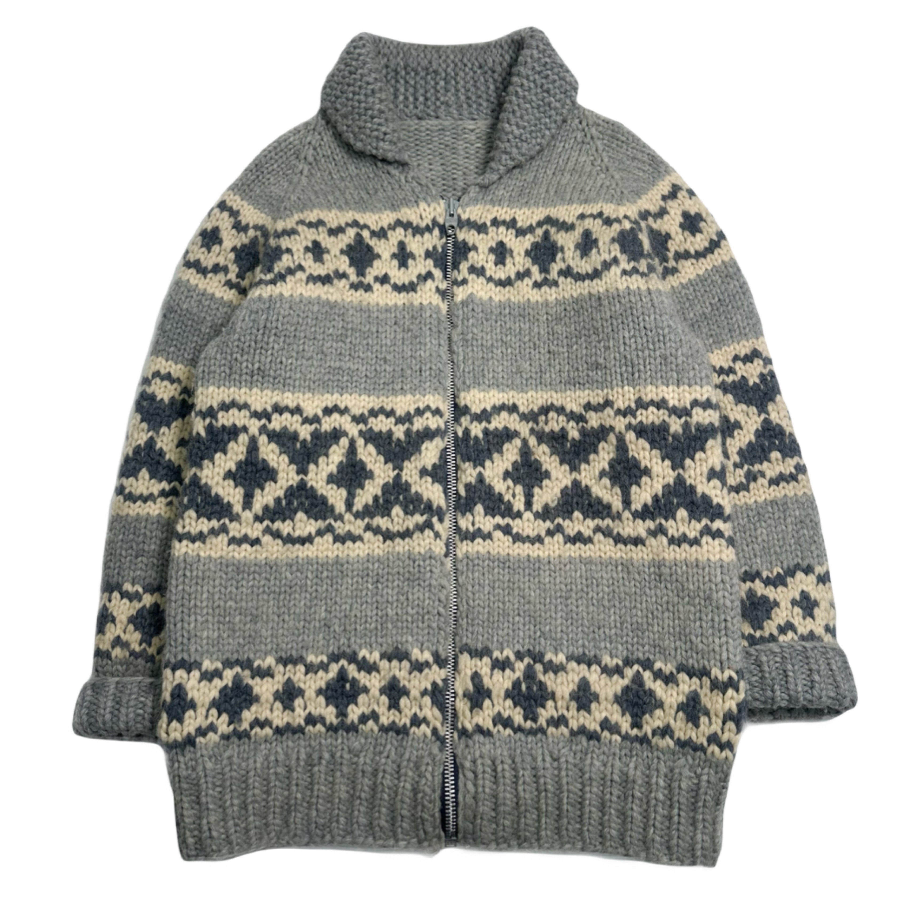 Vintage Cowichan Knit Pattern Sweater L