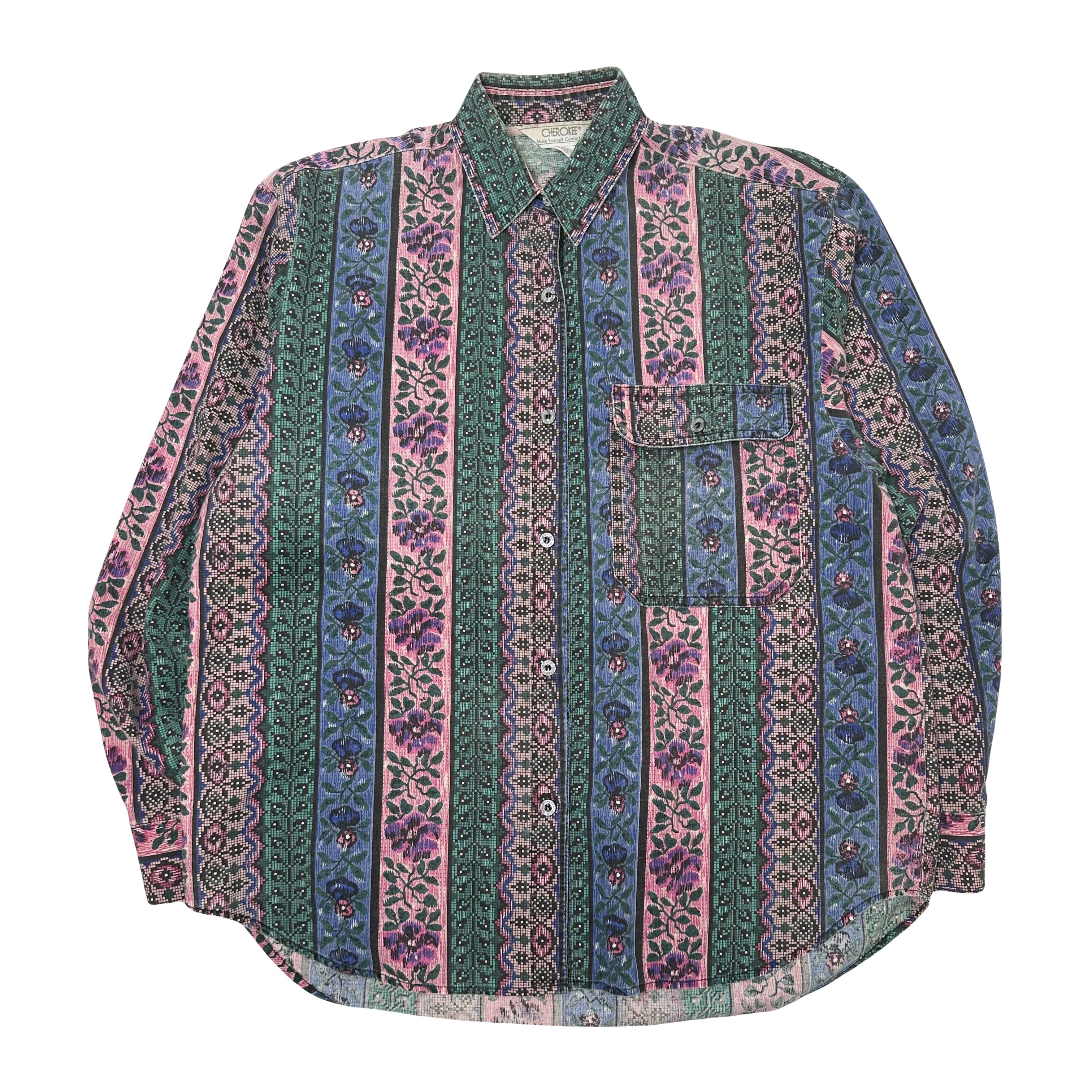 Vintage Cherokee Floral Pattern Button Up Shirt M