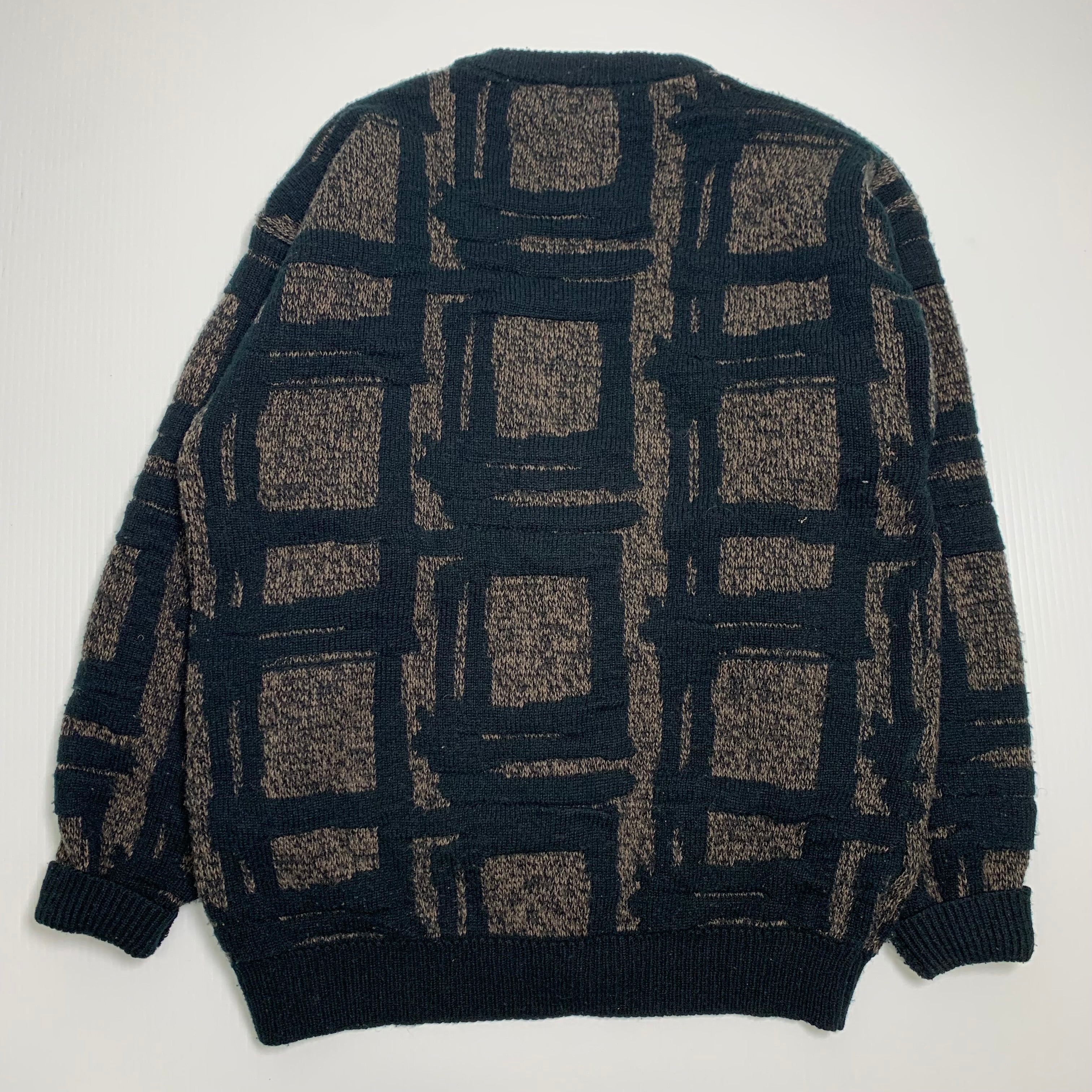 Vintage Patterned Knit Cardigan Sweater M