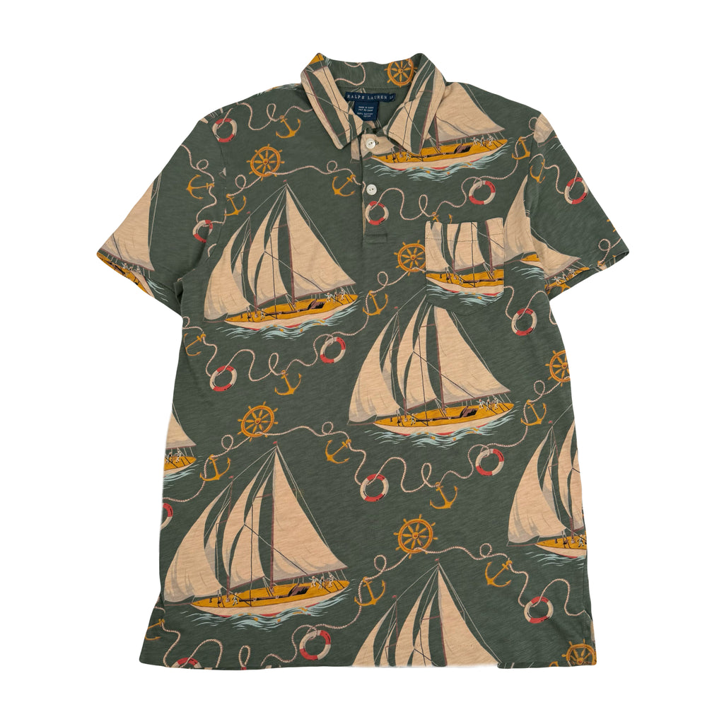 Vintage Ralph Lauren Sailing Pattern Polo Shirt Women's L