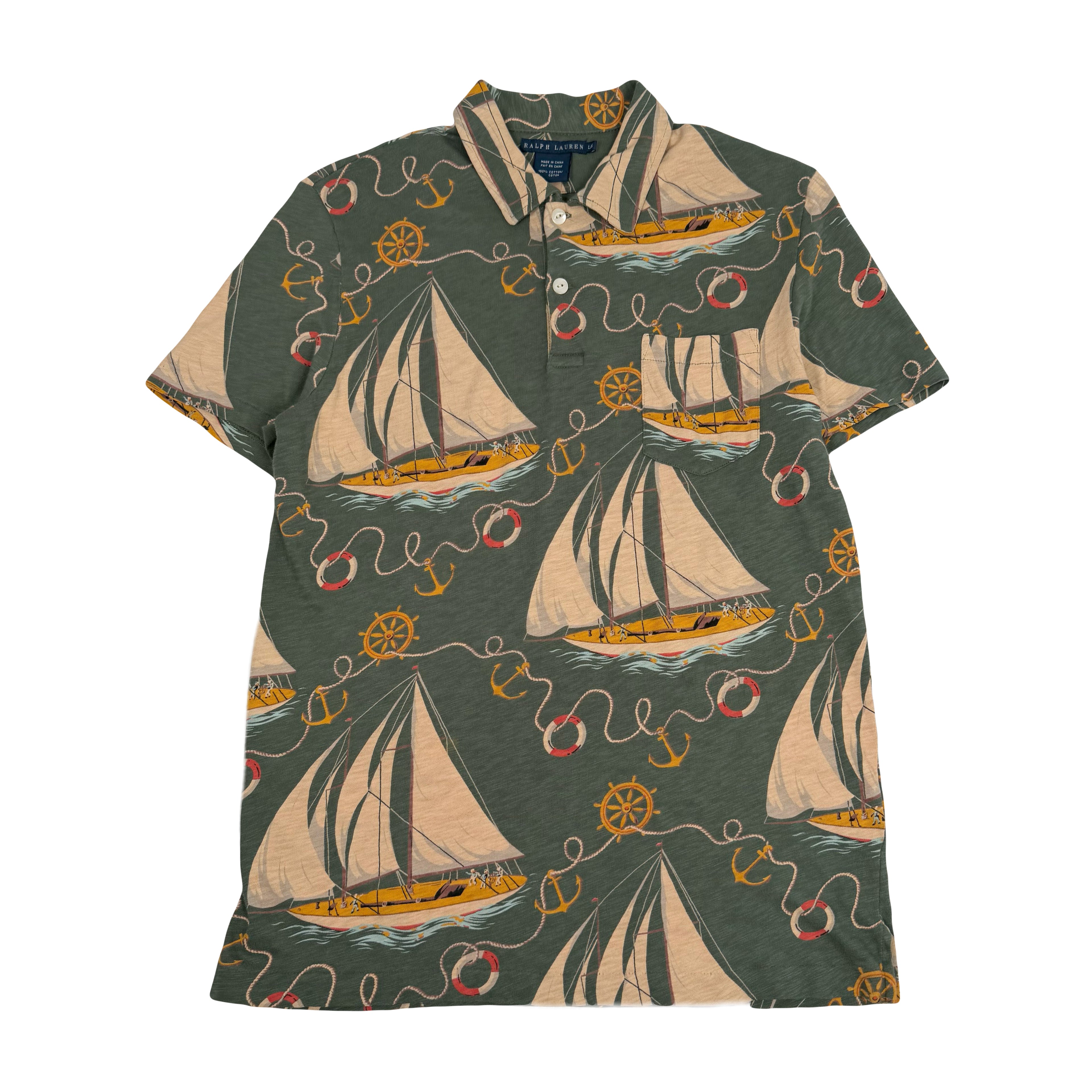 Vintage Ralph Lauren Sailing Pattern Polo Shirt Women's L