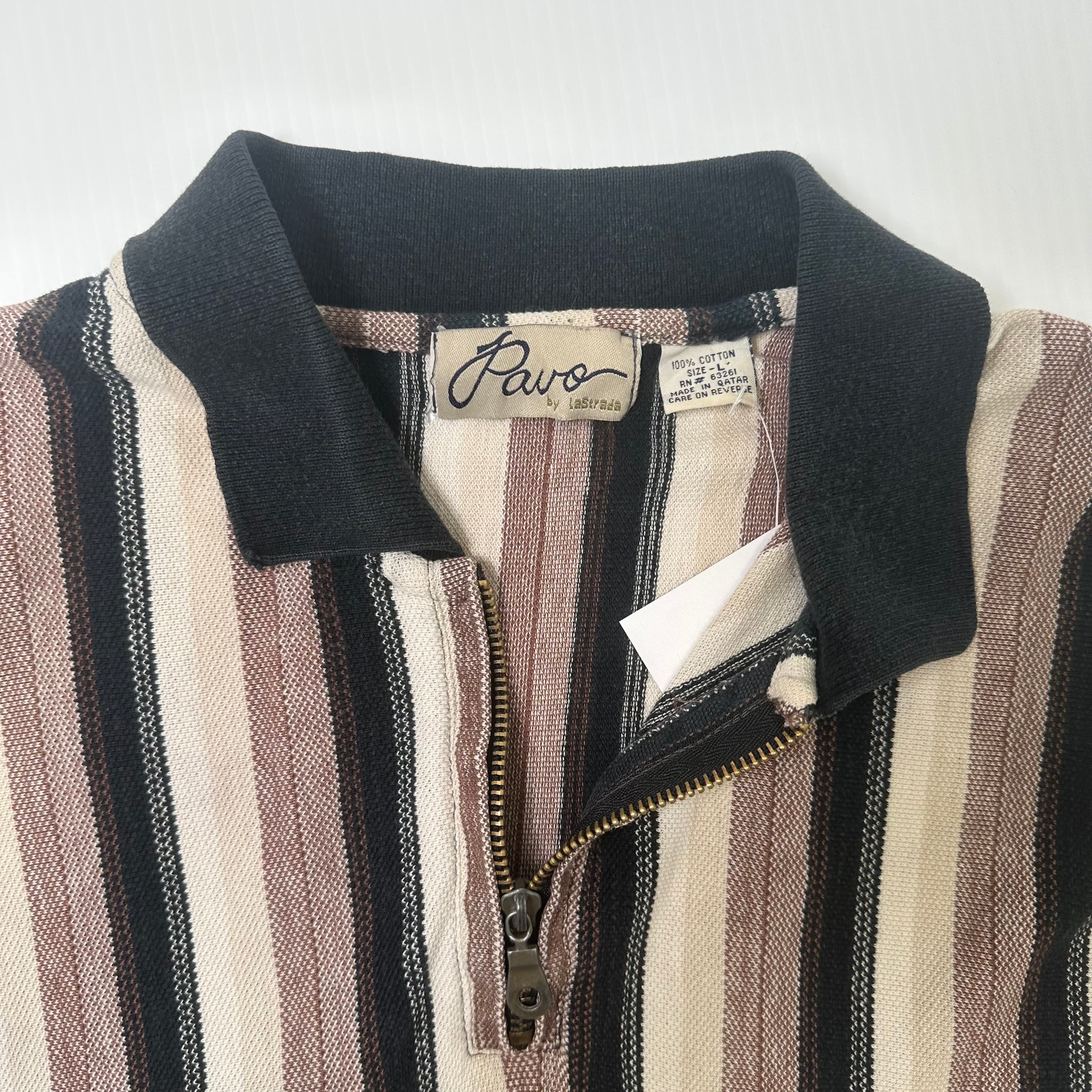Pavo Striped 1/4 Zip Polo Shirt L