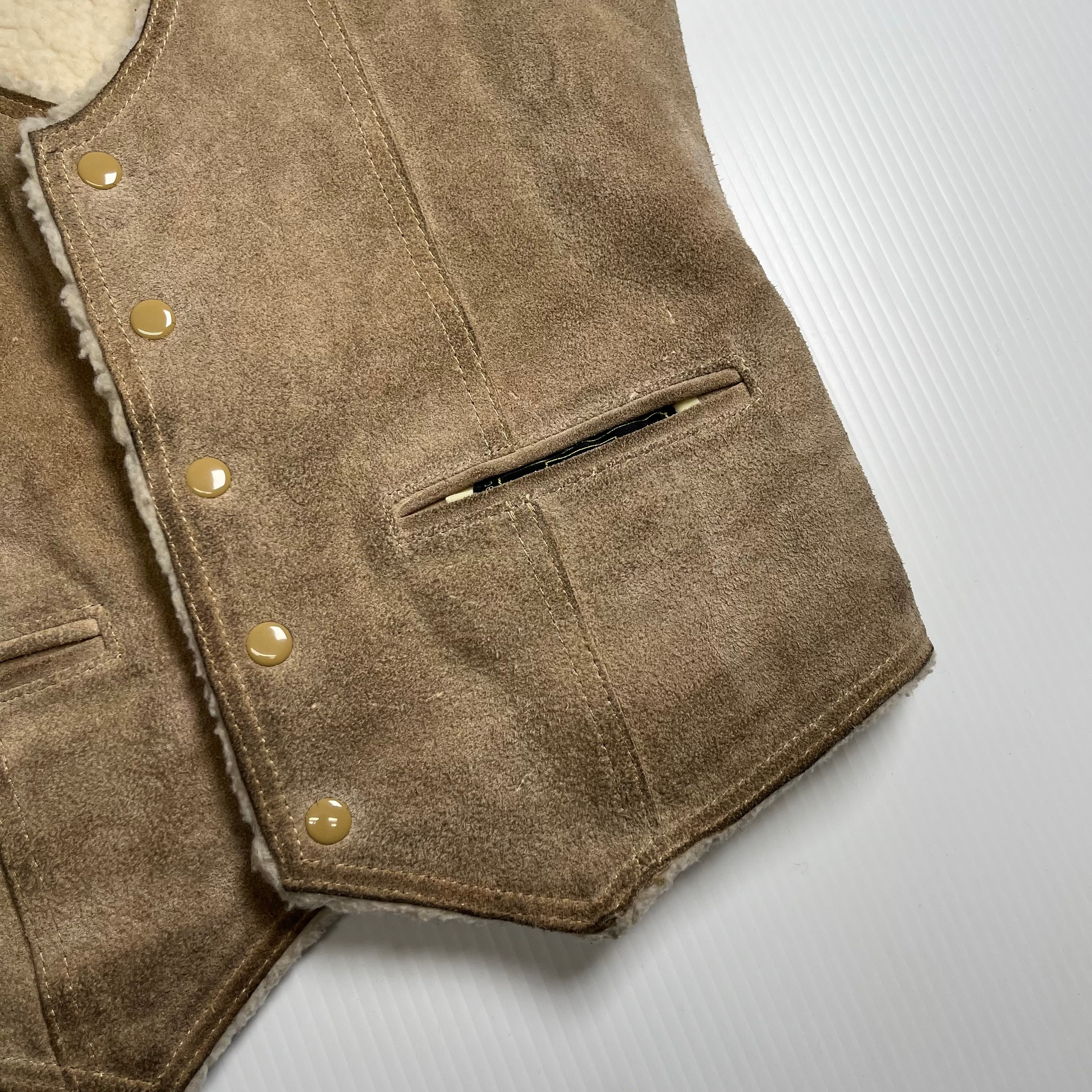 Vintage Sears Sherpa Lined Leather Western Reversible Vest S