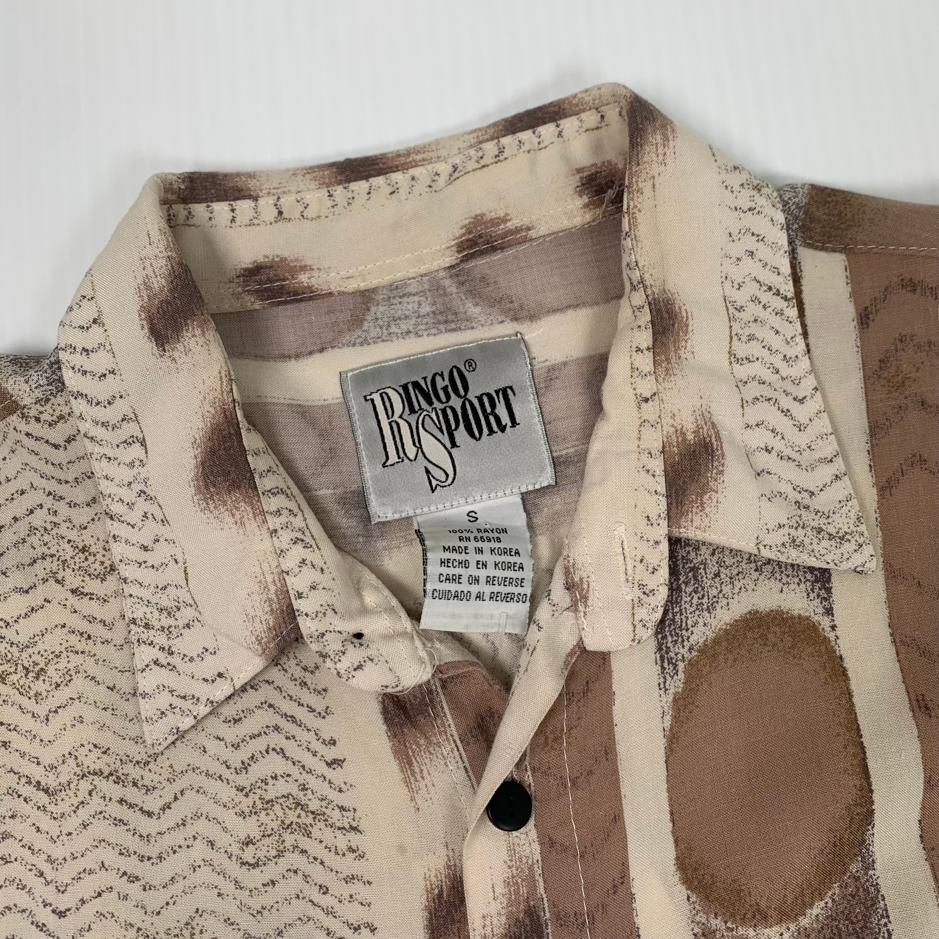 Vintage Ringo Sport Abstract Pattern Short Sleeve Button Up S