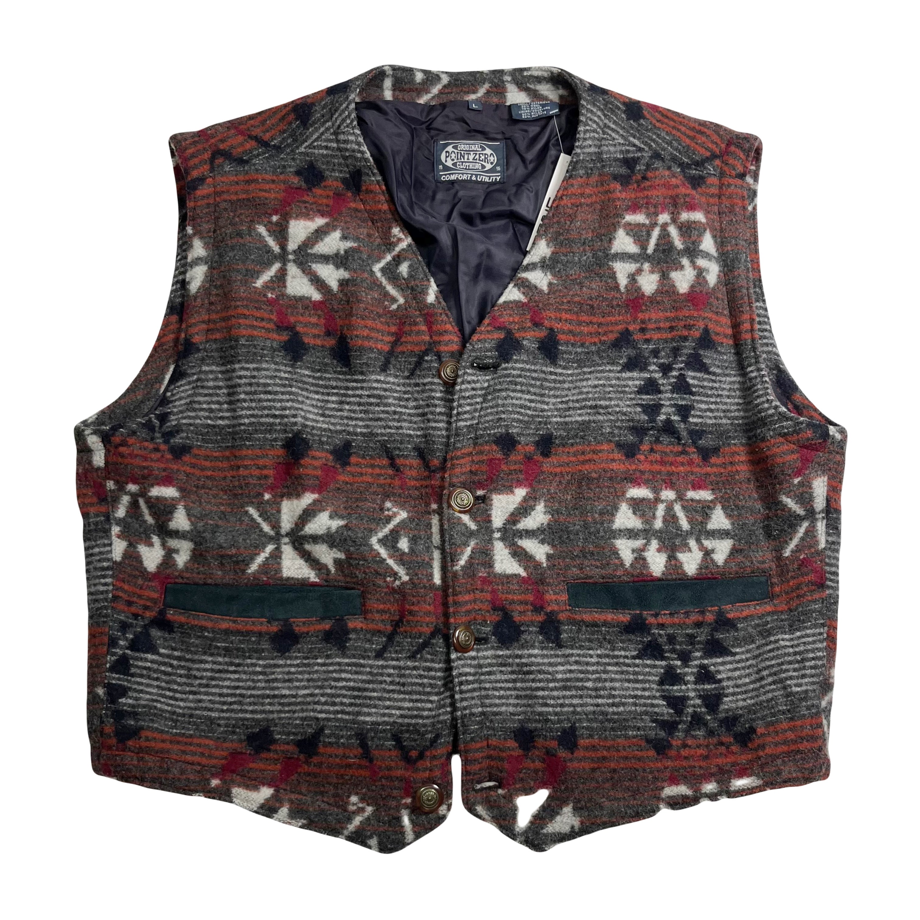 Vintage Point Zero Wool Blend Pattern Vest L