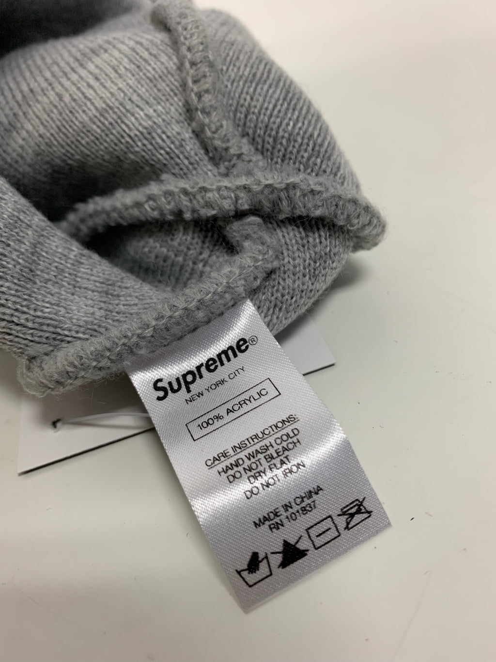 Grey Supreme Rubber Patch Beanie