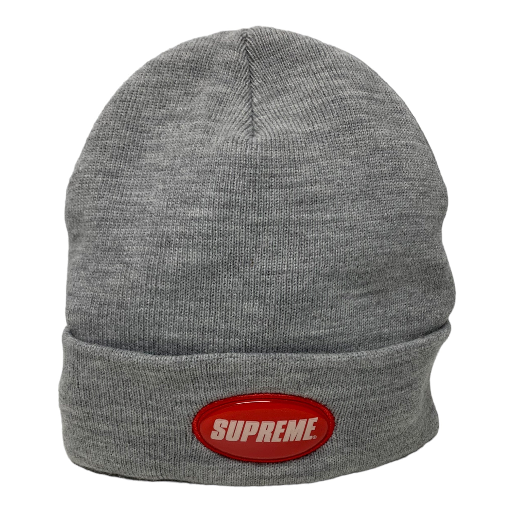 Grey Supreme Rubber Patch Beanie