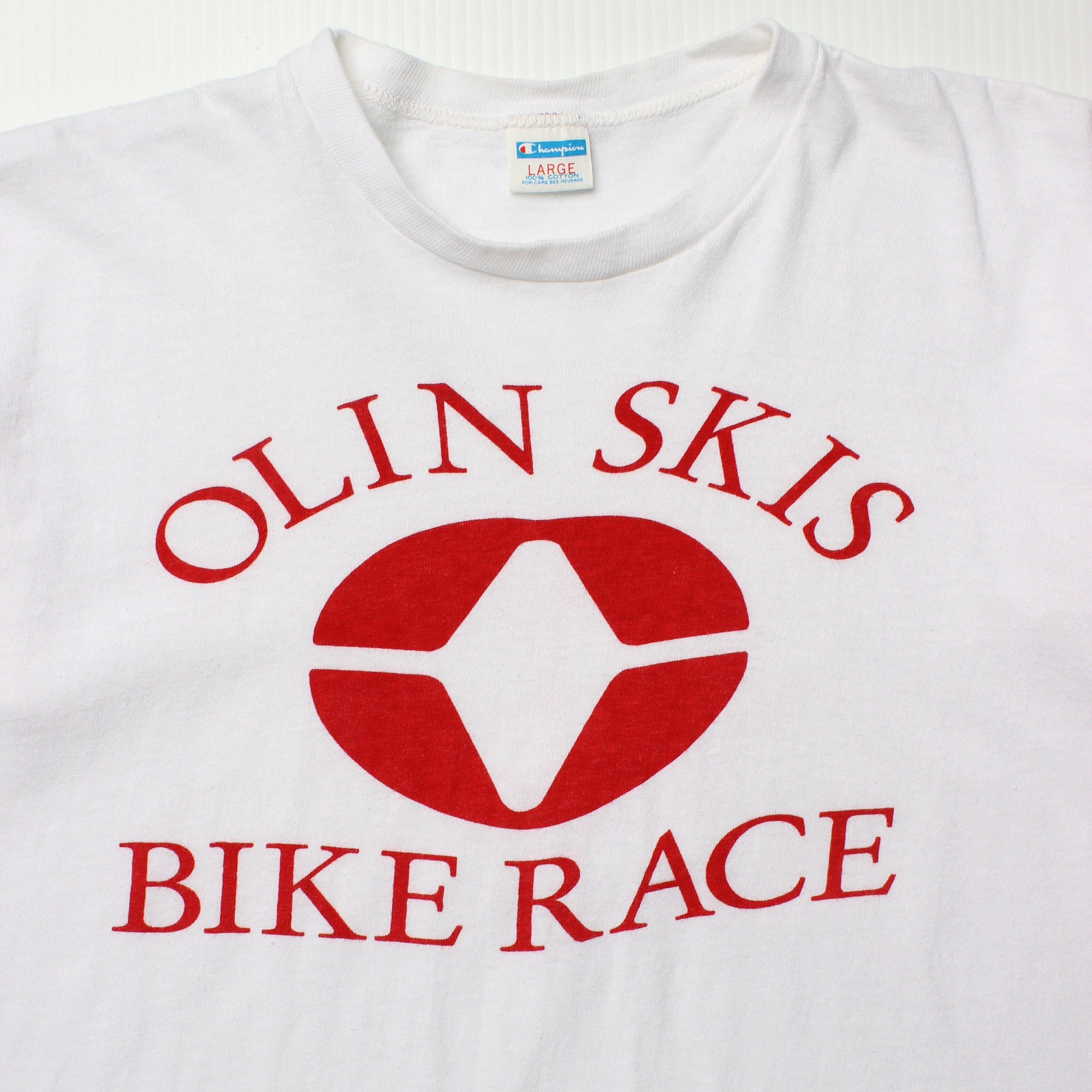 70s Champion Olin Skis Bike Race Tee L