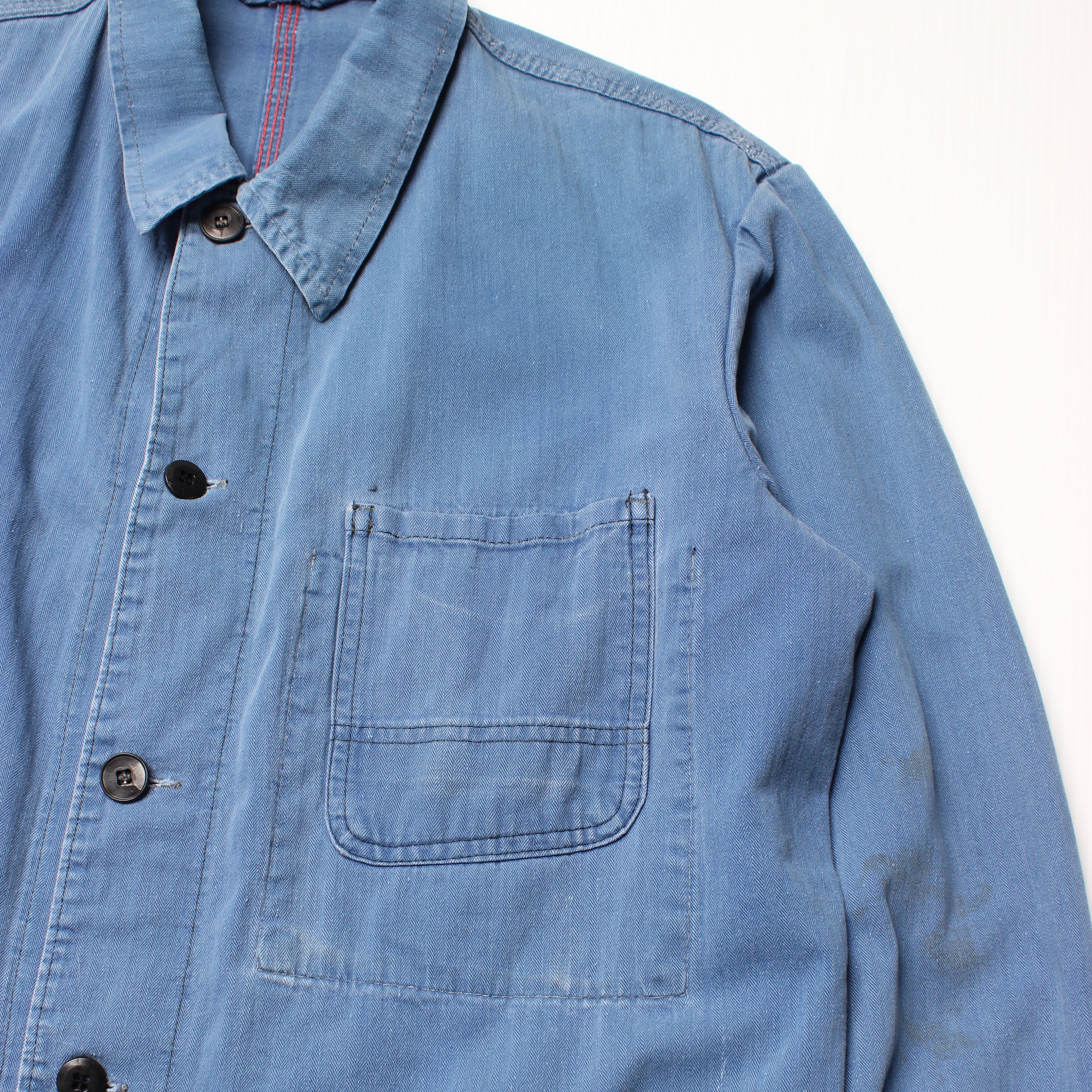 French Herringbone HBT Faded Blue Cotton Chore L