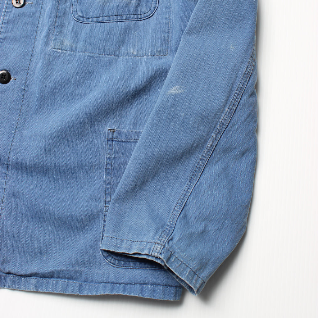 French Herringbone HBT Faded Blue Cotton Chore L