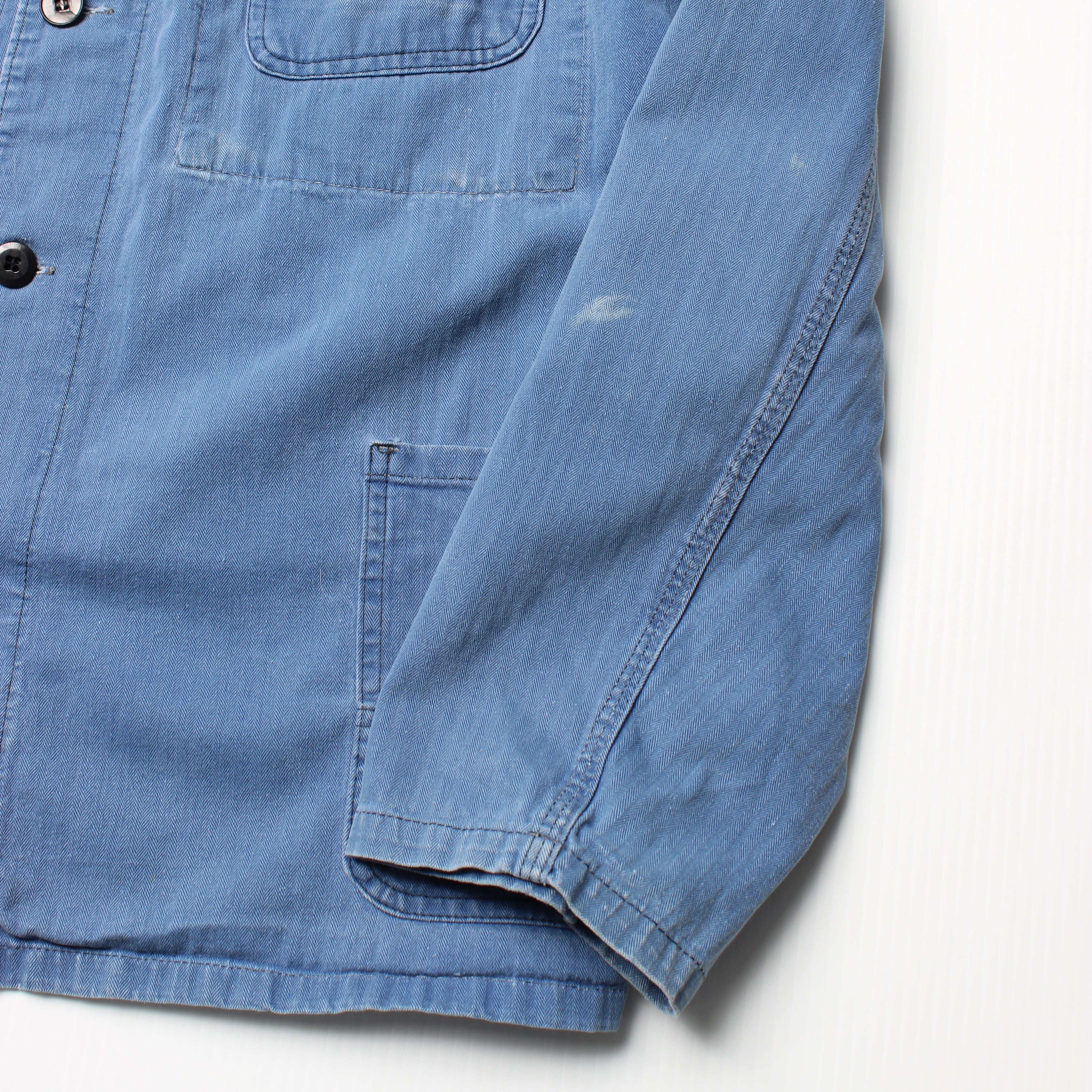 French Herringbone HBT Faded Blue Cotton Chore L