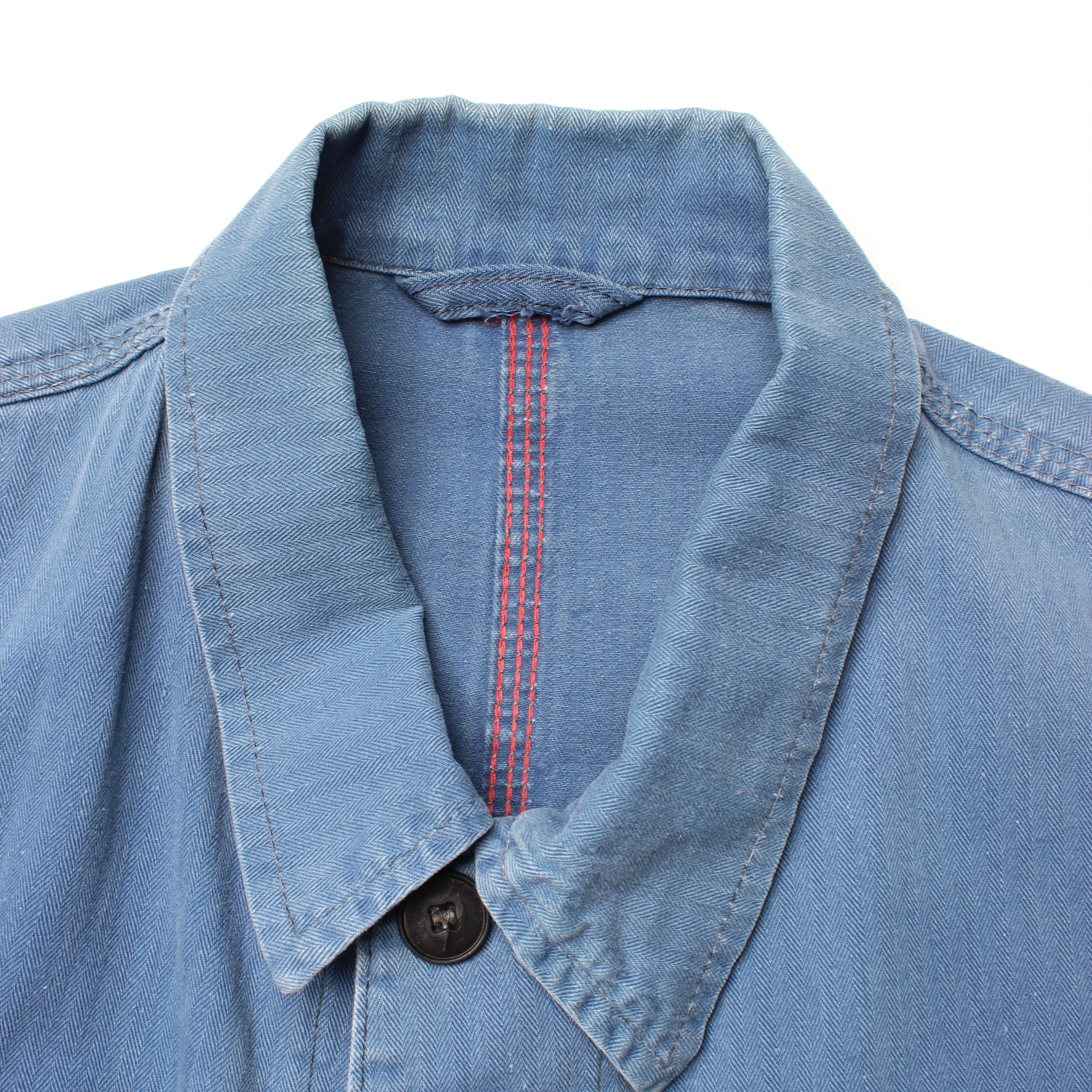 French Herringbone HBT Faded Blue Cotton Chore L