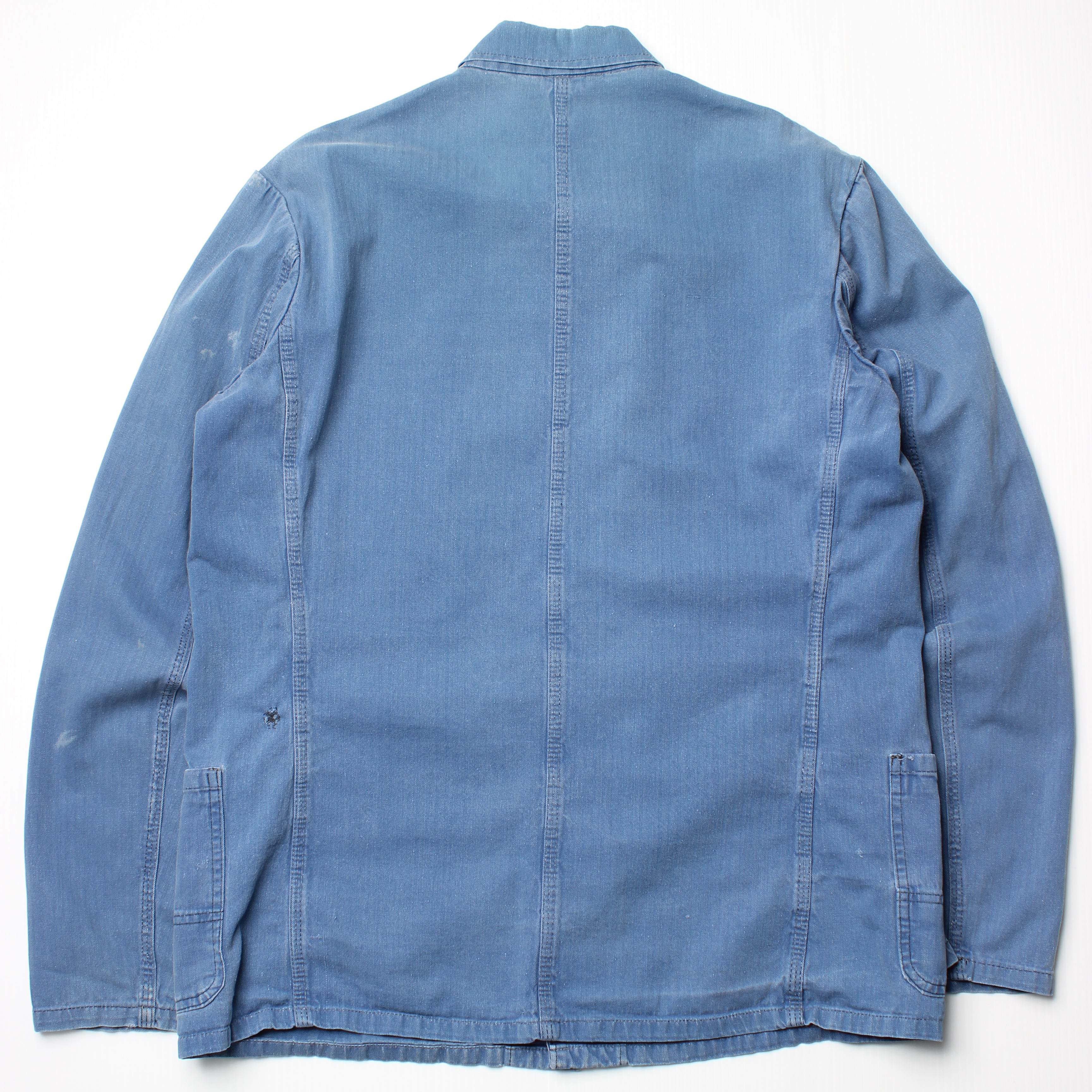 French Herringbone HBT Faded Blue Cotton Chore L