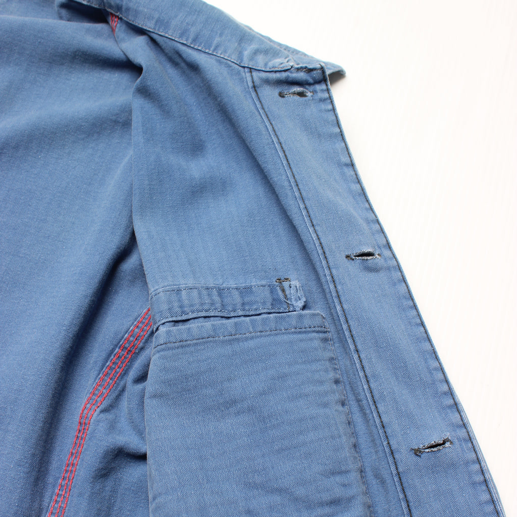 French Herringbone HBT Faded Blue Cotton Chore L