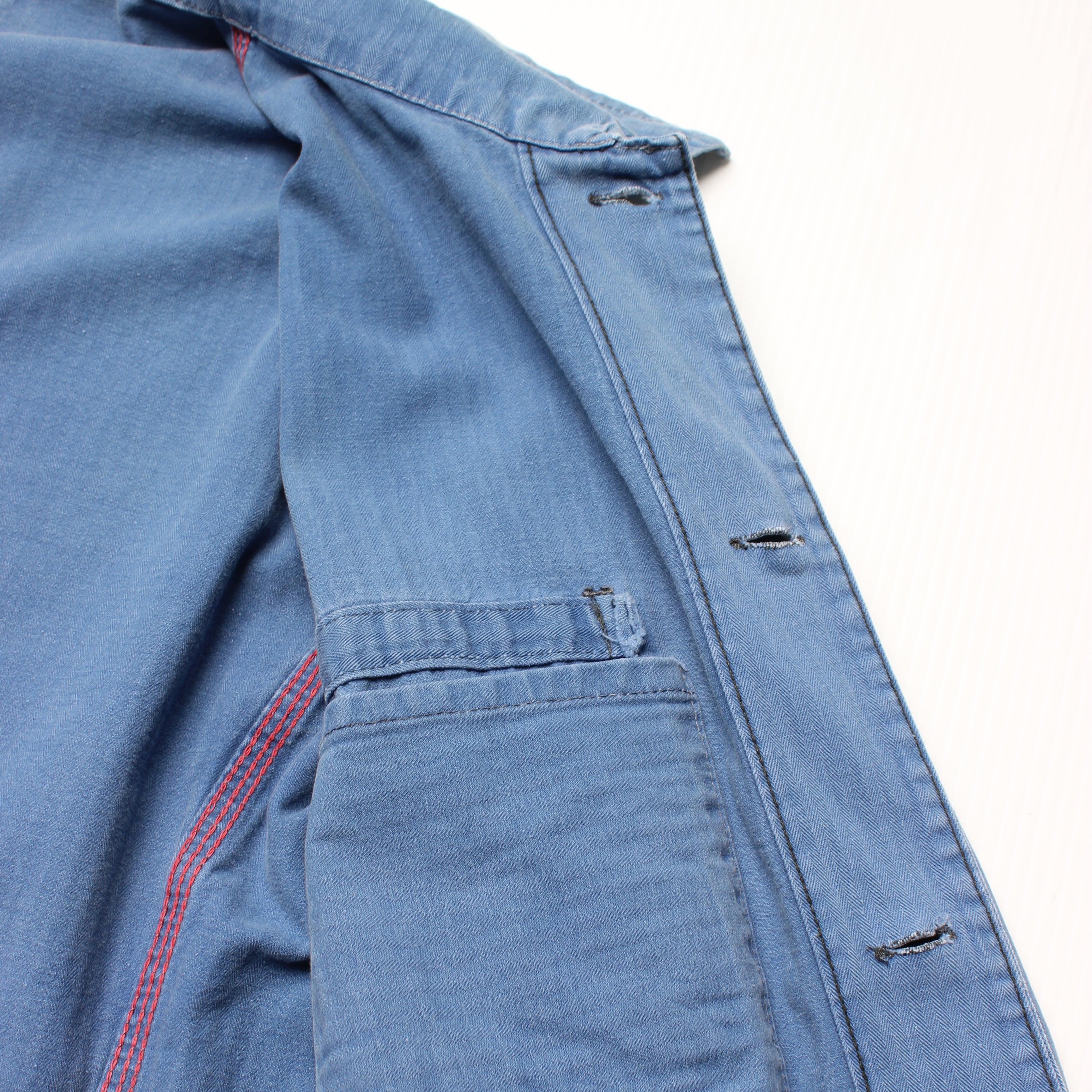 French Herringbone HBT Faded Blue Cotton Chore L