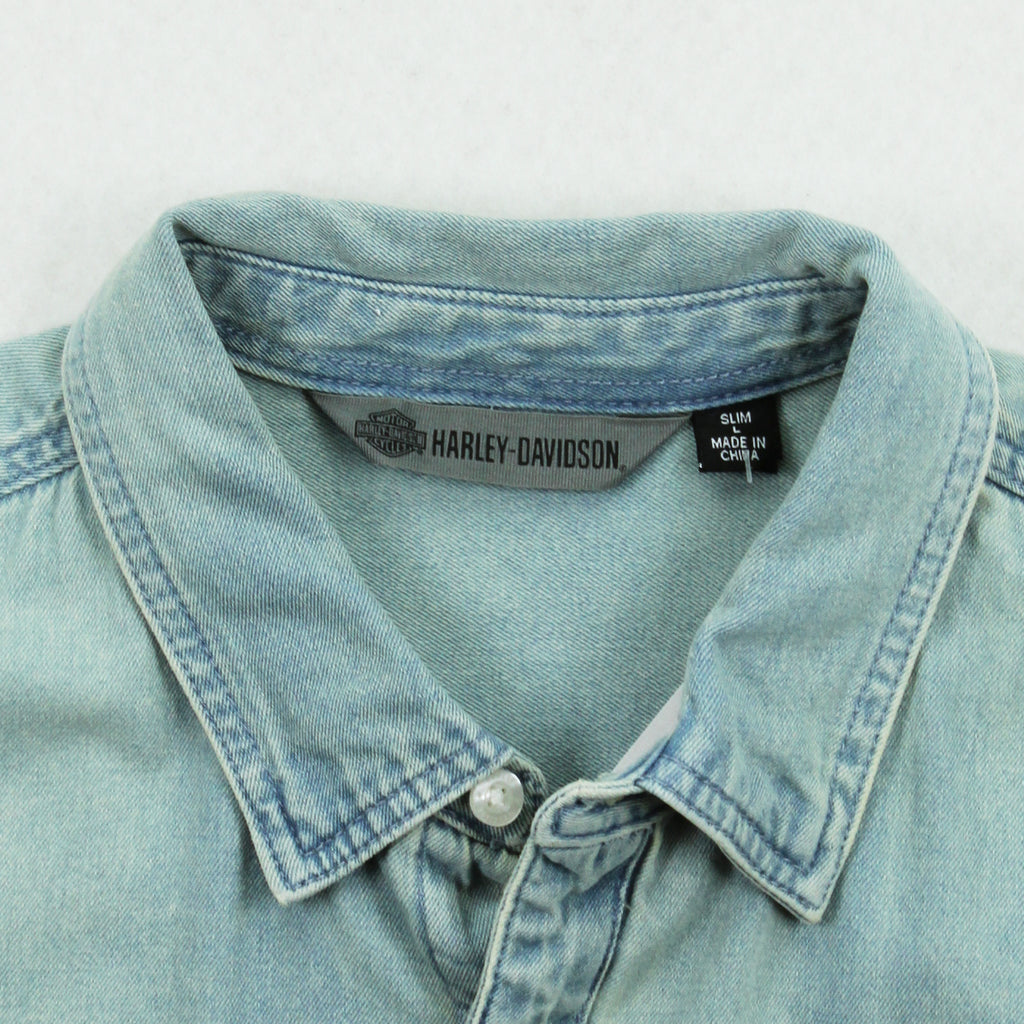 Harley Davidson Faded Denim Button Up Shirt L