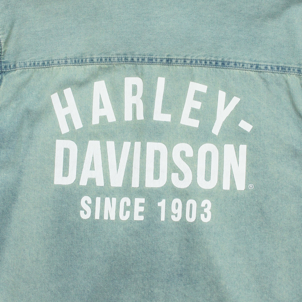 Harley Davidson Faded Denim Button Up Shirt L