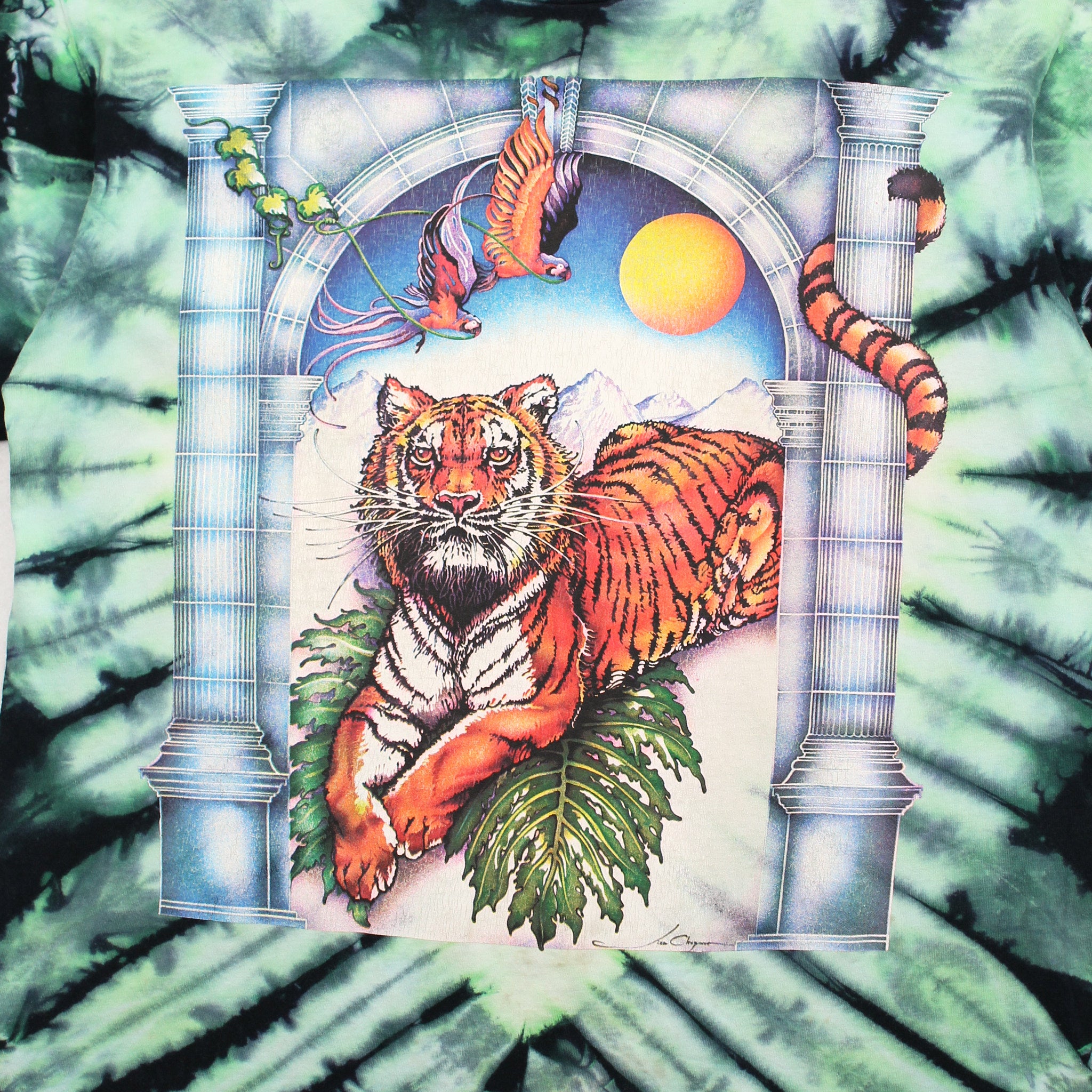 Vintage Lisa Chapman Tiger Art Tie Dye Tee L