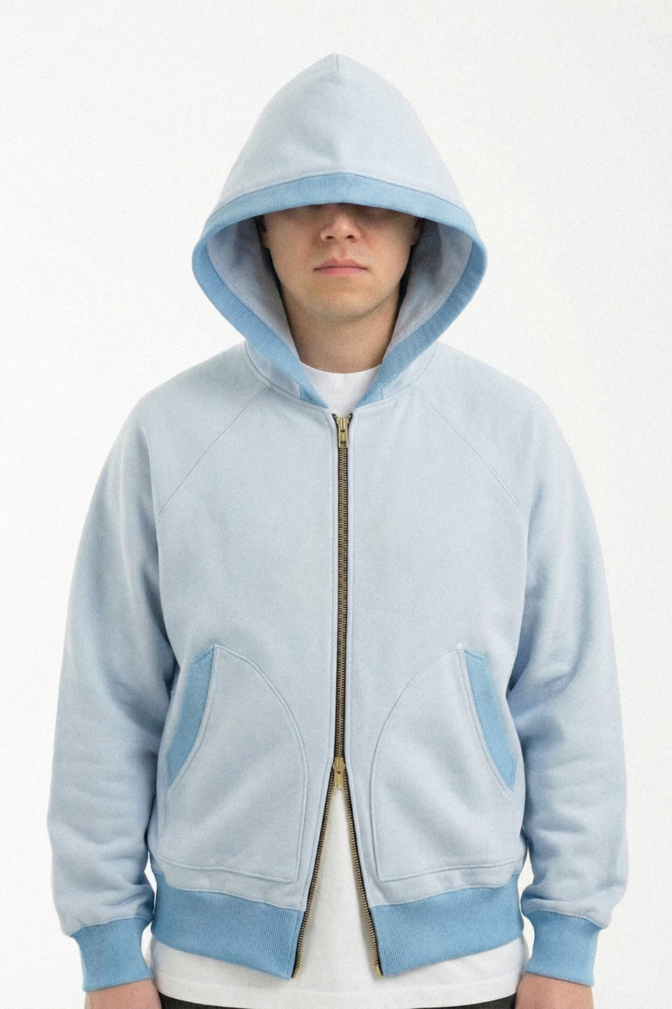 Rework Baby Blue Double Zip Hoodie L