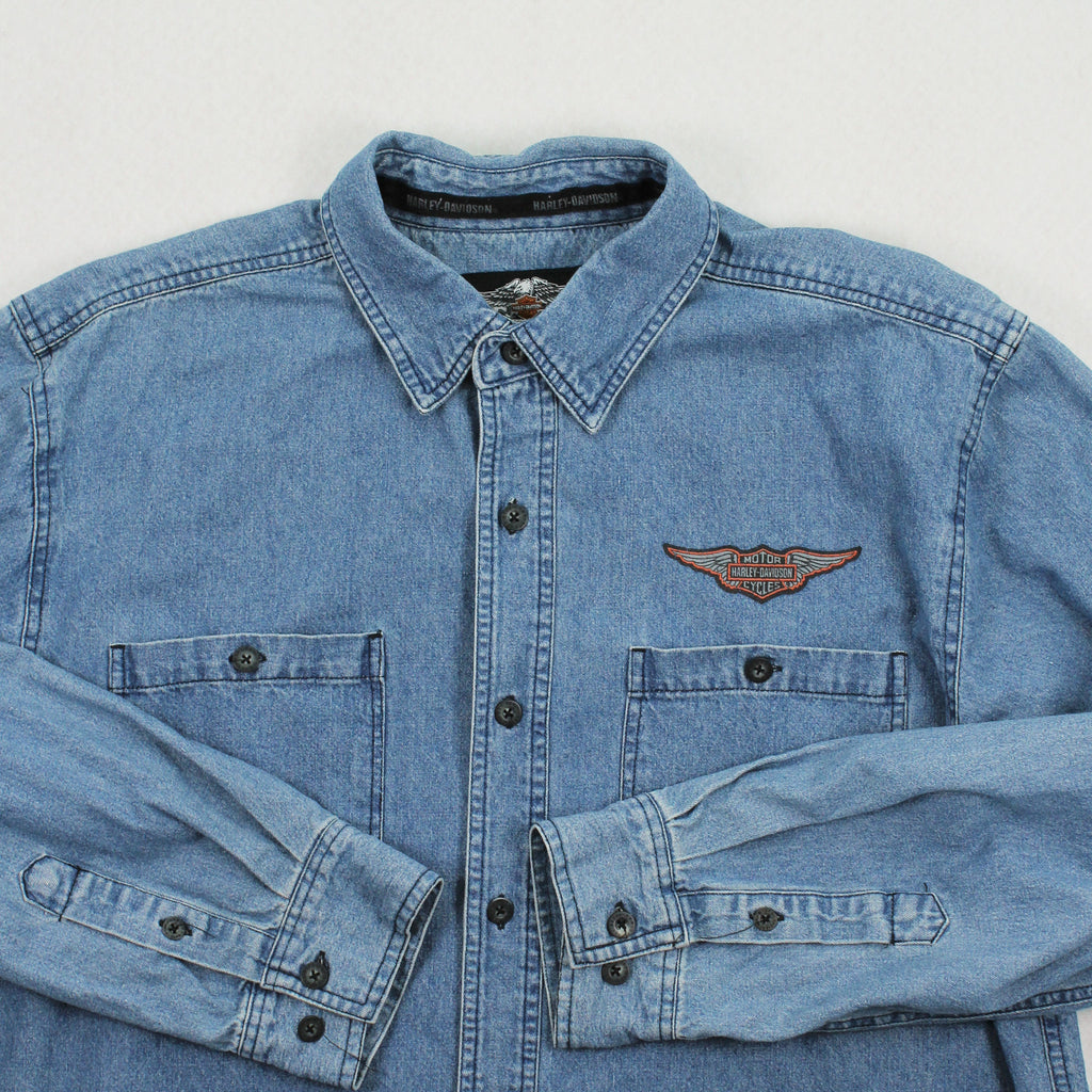 Harley Davidson Denim Button Up Shirt L
