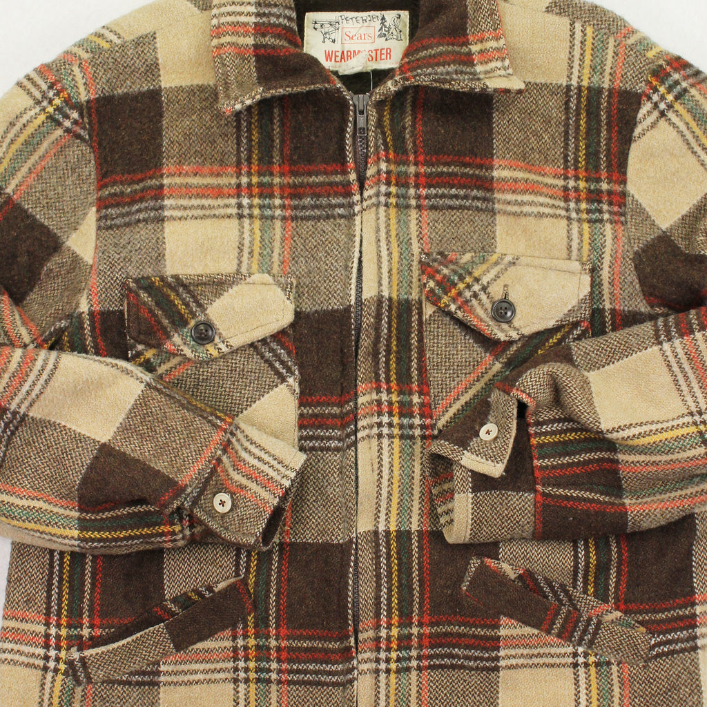 Vintage Sears Wearmaster Sherpa Lined Wool Plaid Jacket L