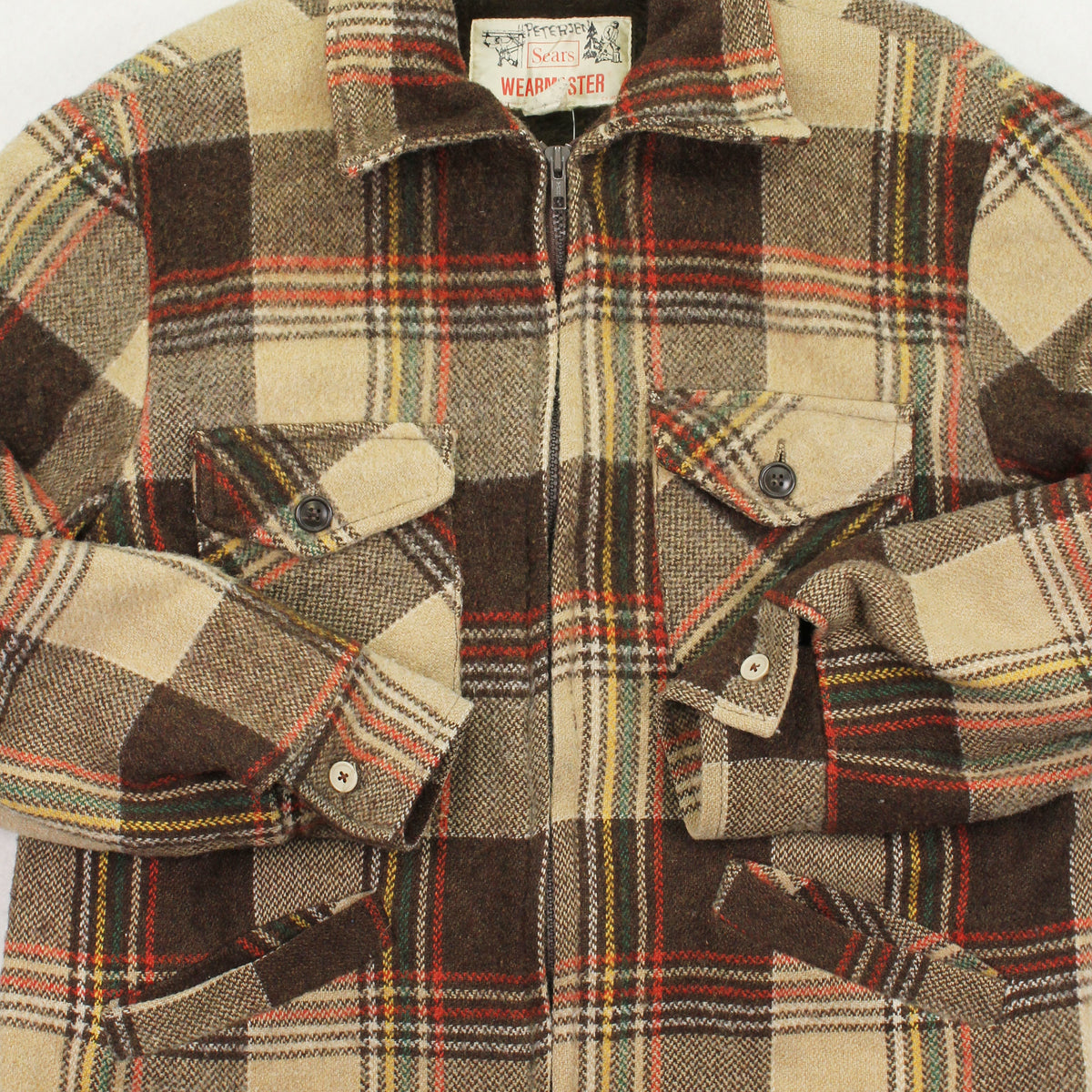 Vintage Sears Wearmaster Sherpa Lined Wool Plaid Jacket L