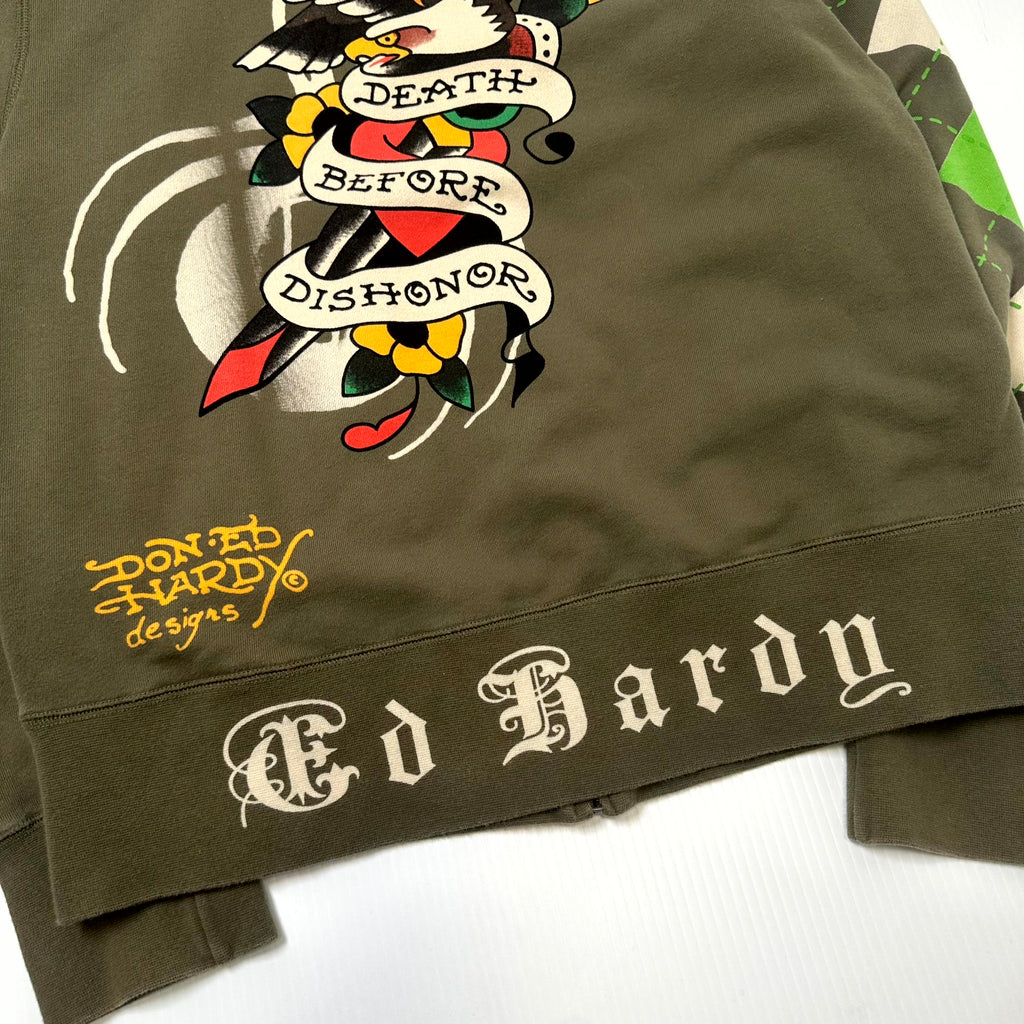 Y2K Ed Hardy Tattoo Graphic Cotton Zip Jacket L