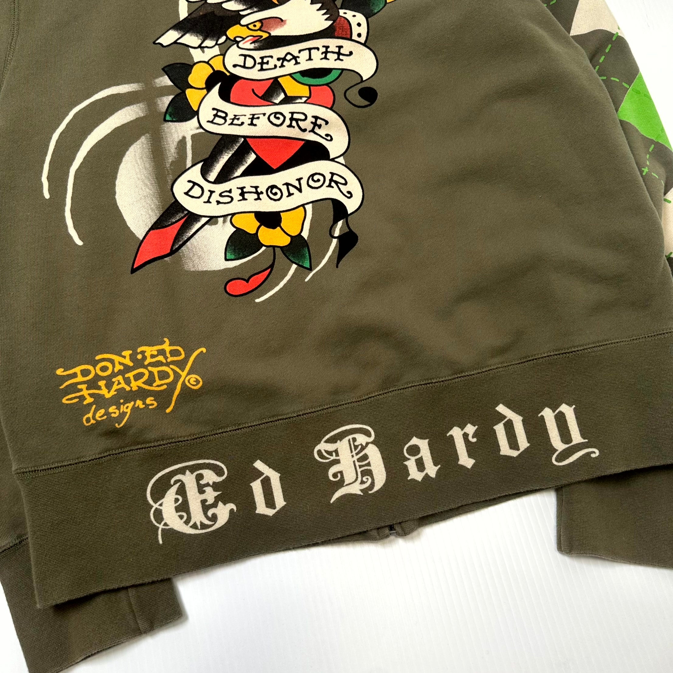 Y2K Ed Hardy Tattoo Graphic Cotton Zip Jacket L