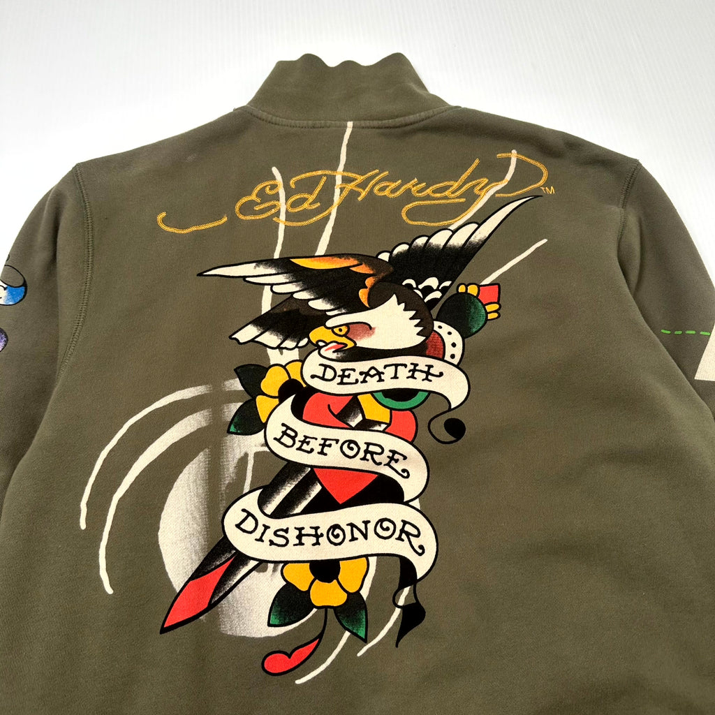 Y2K Ed Hardy Tattoo Graphic Cotton Zip Jacket L