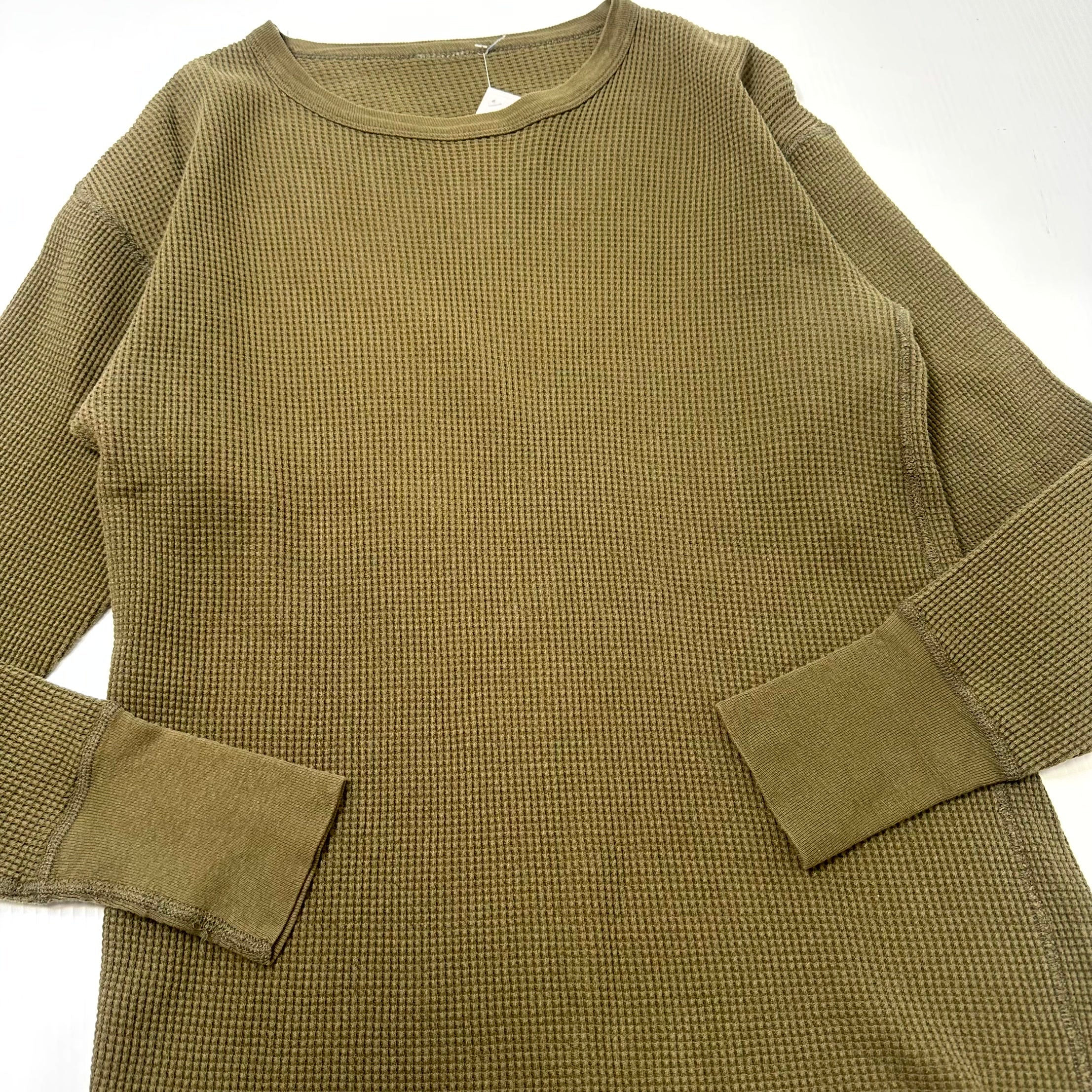 Vintage Waffle Knit Long Sleeve Thermal Olive M