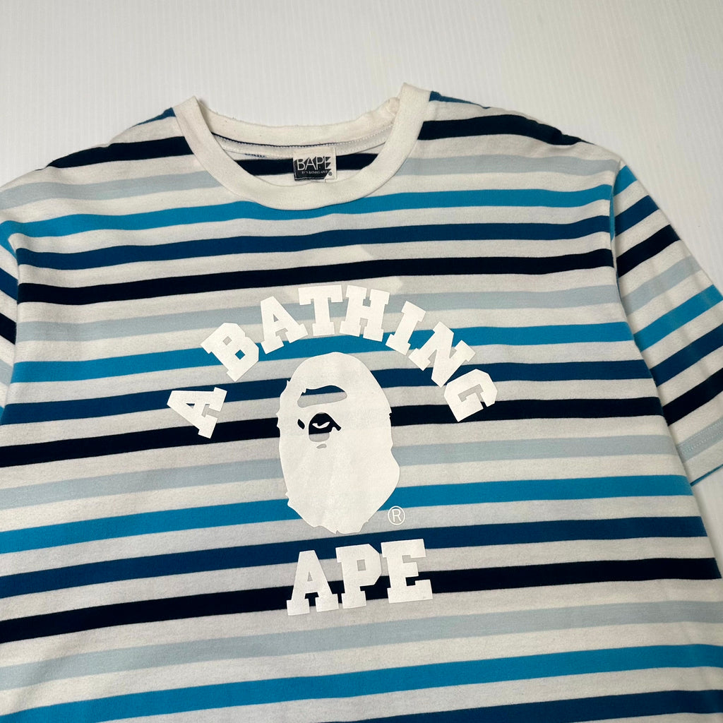 A Bathing Ape Striped Logo Tee L
