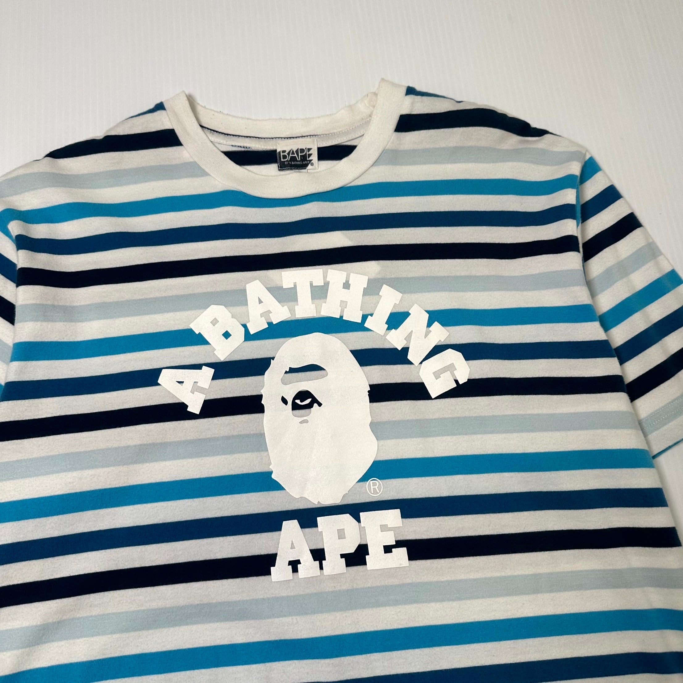 A Bathing Ape Striped Logo Tee L