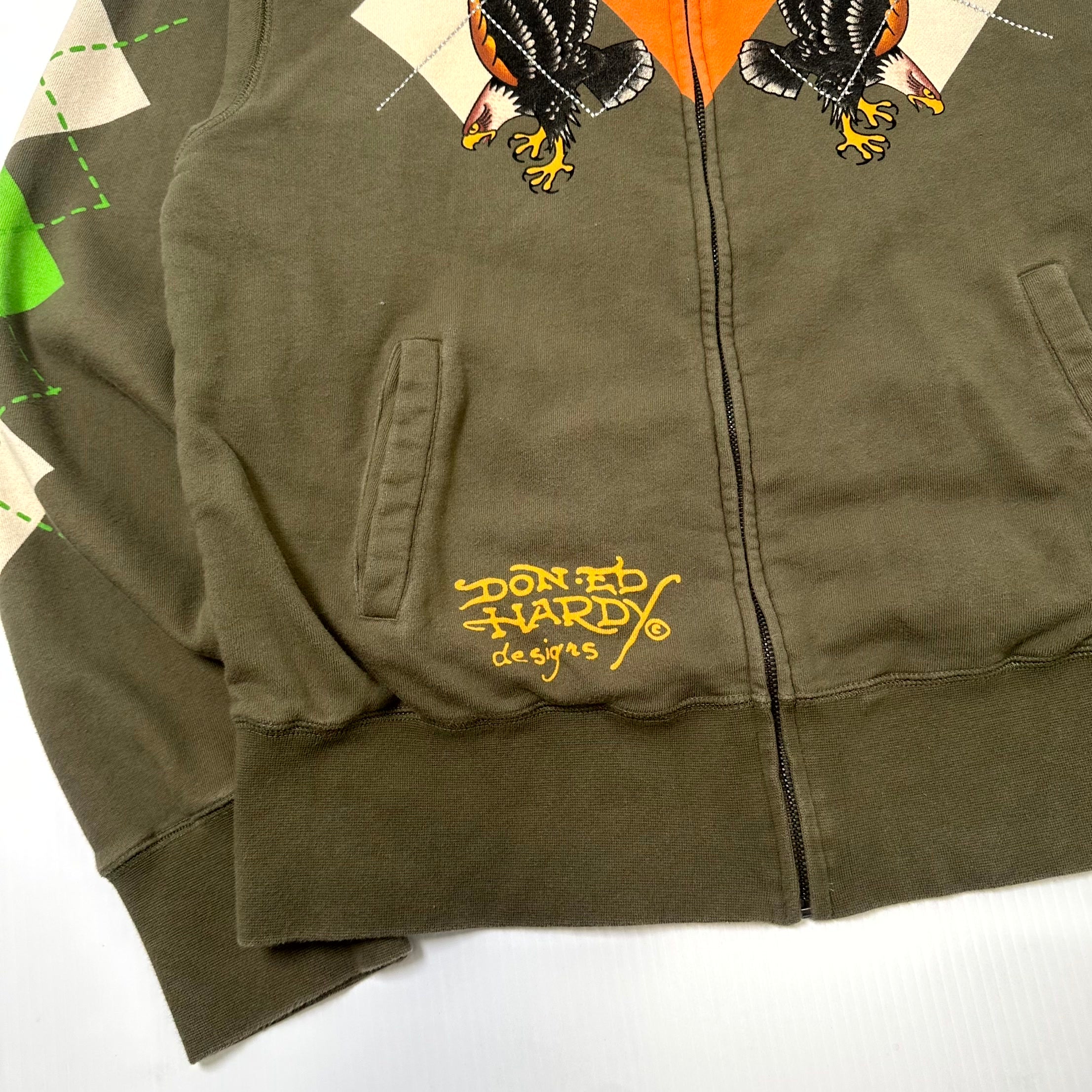 Y2K Ed Hardy Tattoo Graphic Cotton Zip Jacket L