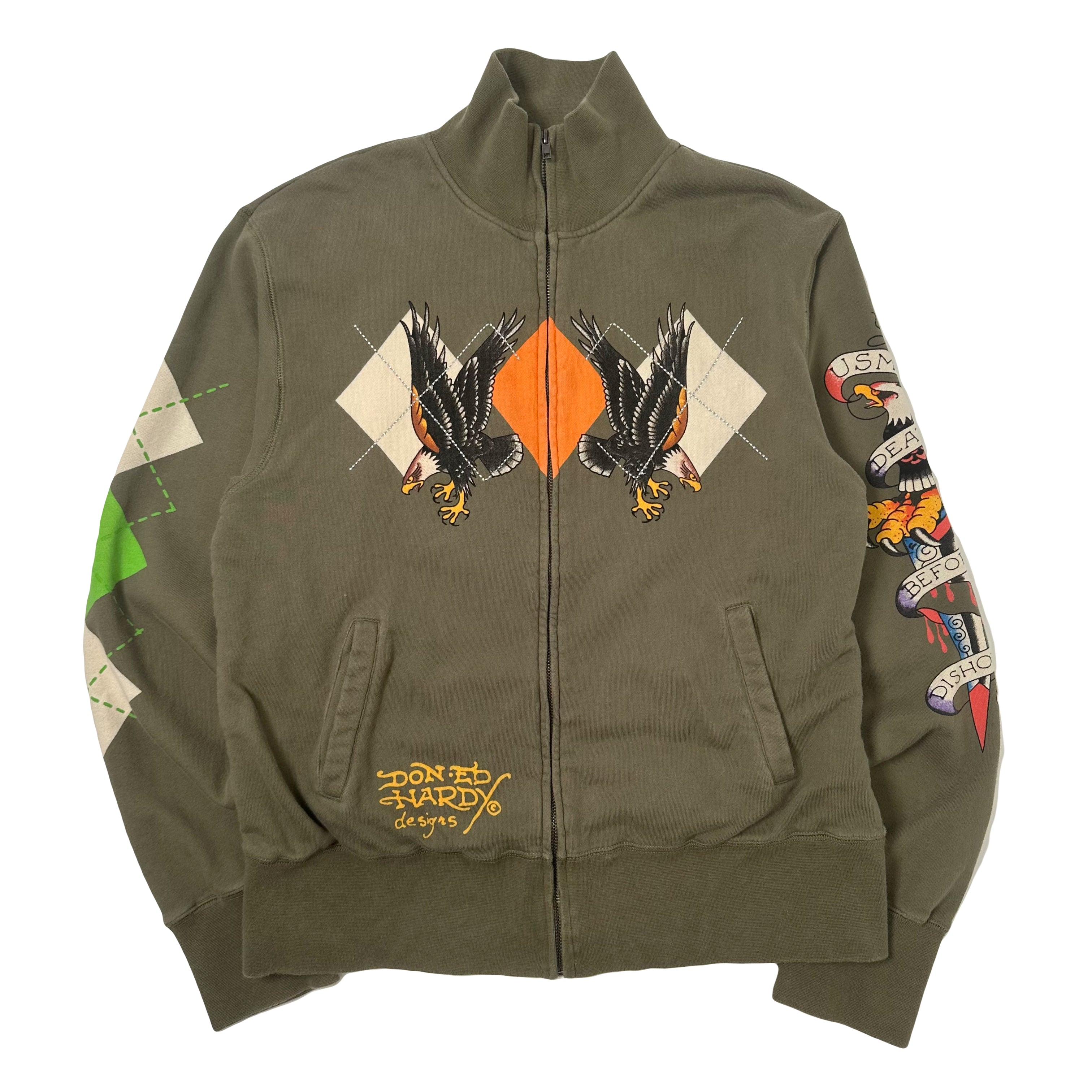 Y2K Ed Hardy Tattoo Graphic Cotton Zip Jacket L