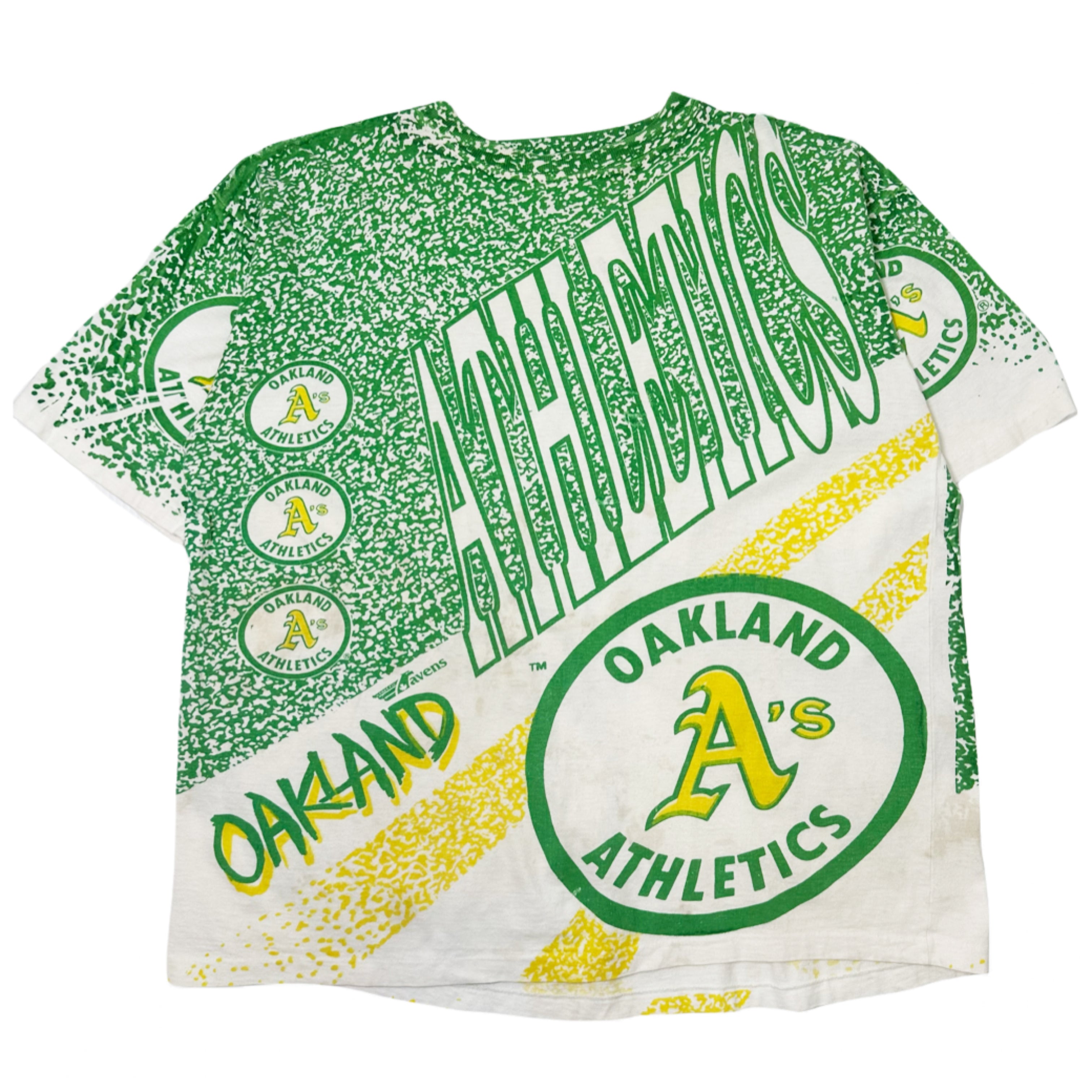 90s Ravens Athletic Oakland Athletics MLB All-Over Print Tee L