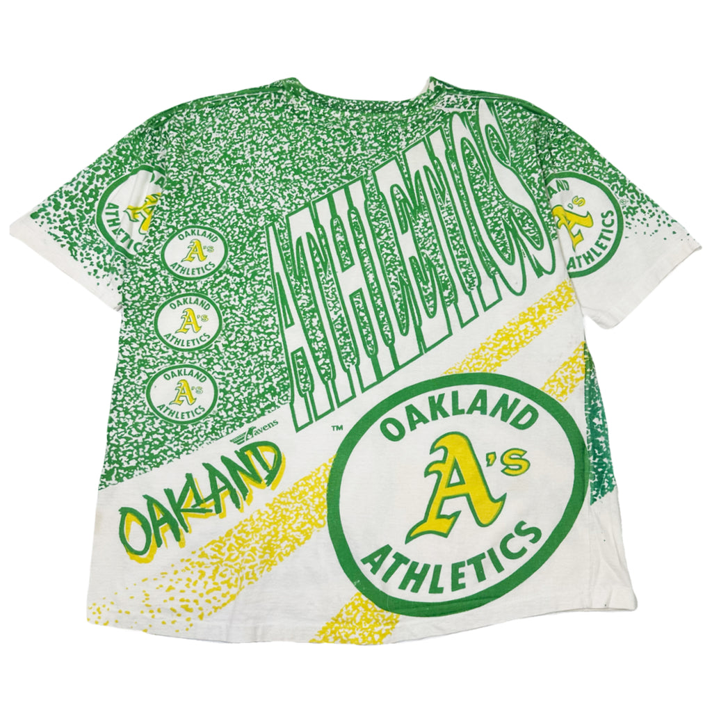 90s Ravens Athletic Oakland Athletics MLB All-Over Print Tee L