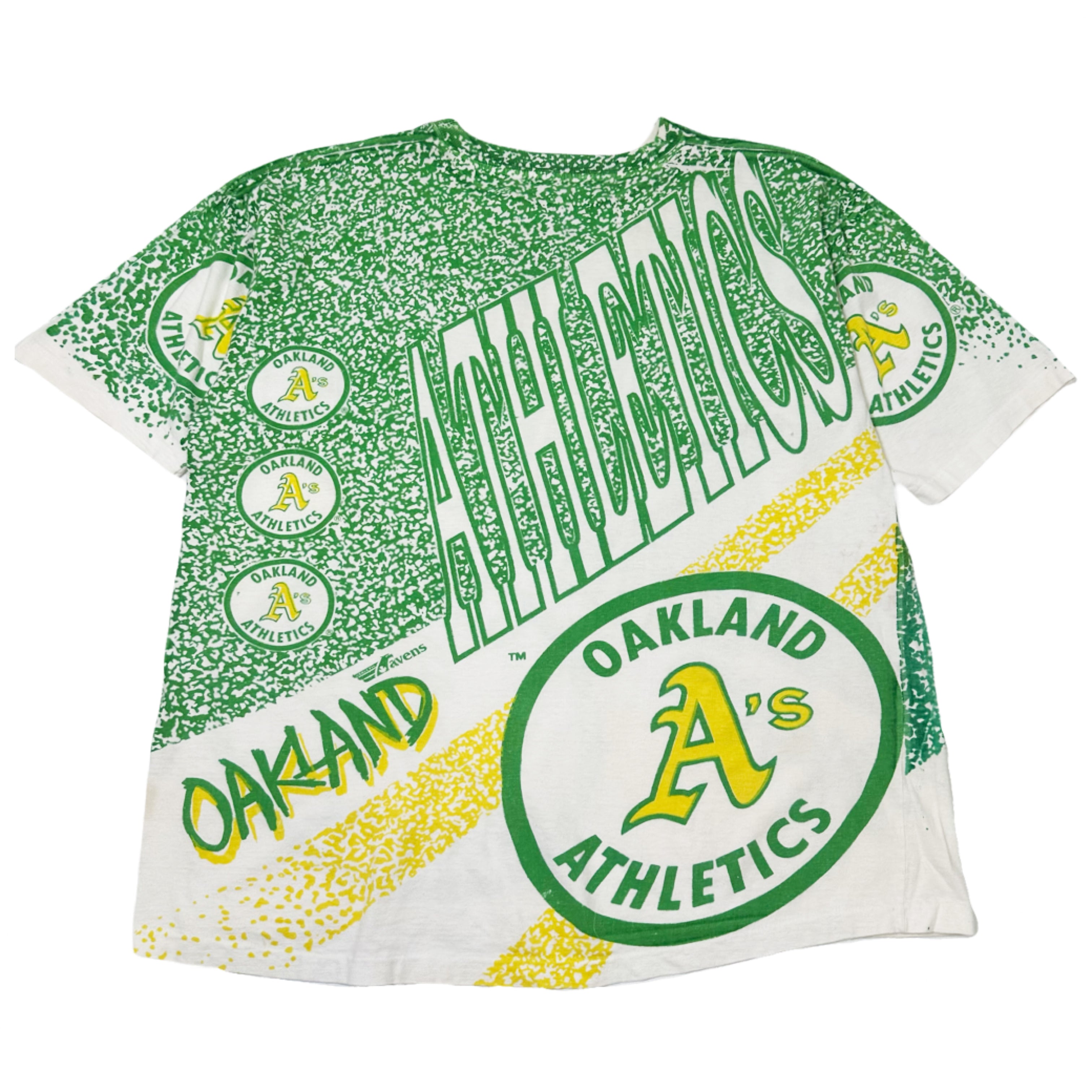 90s Ravens Athletic Oakland Athletics MLB All-Over Print Tee L