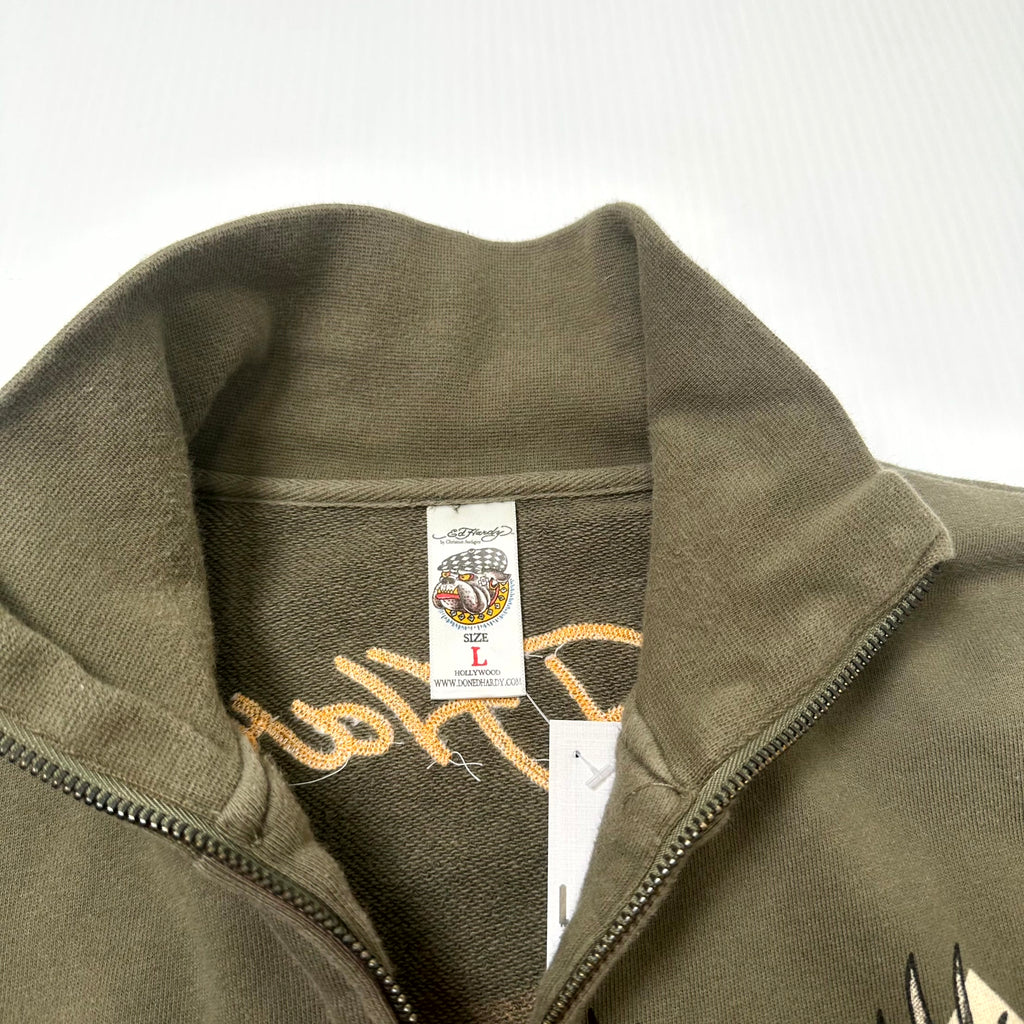 Y2K Ed Hardy Tattoo Graphic Cotton Zip Jacket L