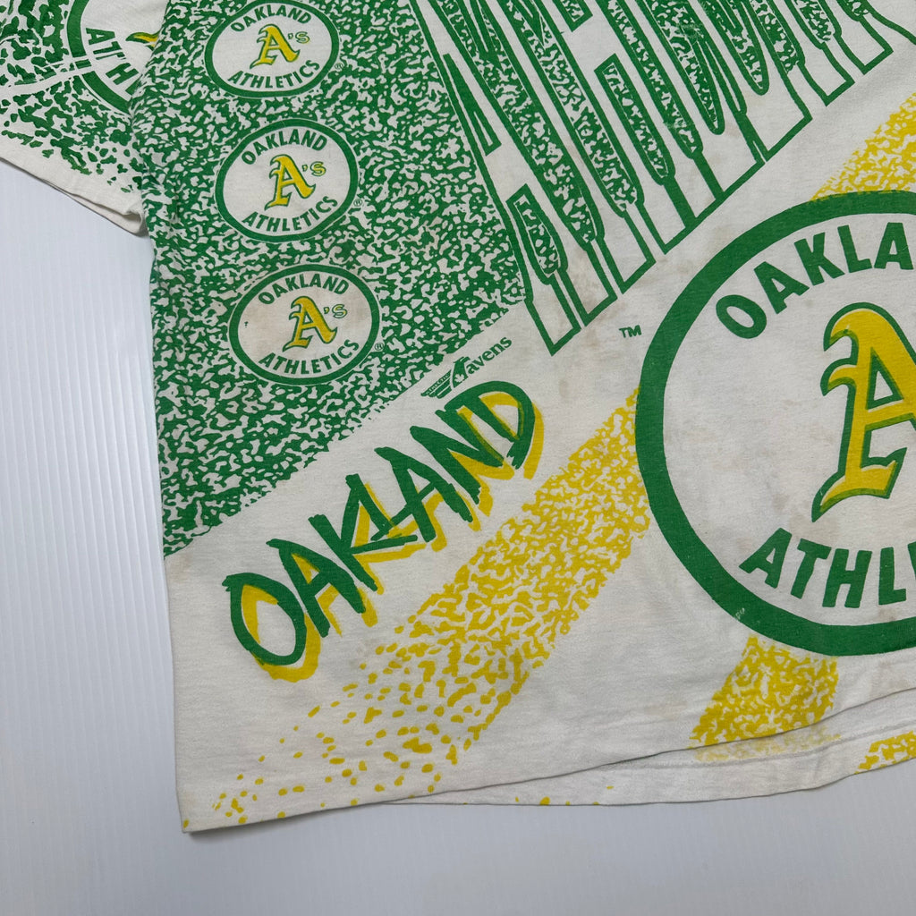 90s Ravens Athletic Oakland Athletics MLB All-Over Print Tee L