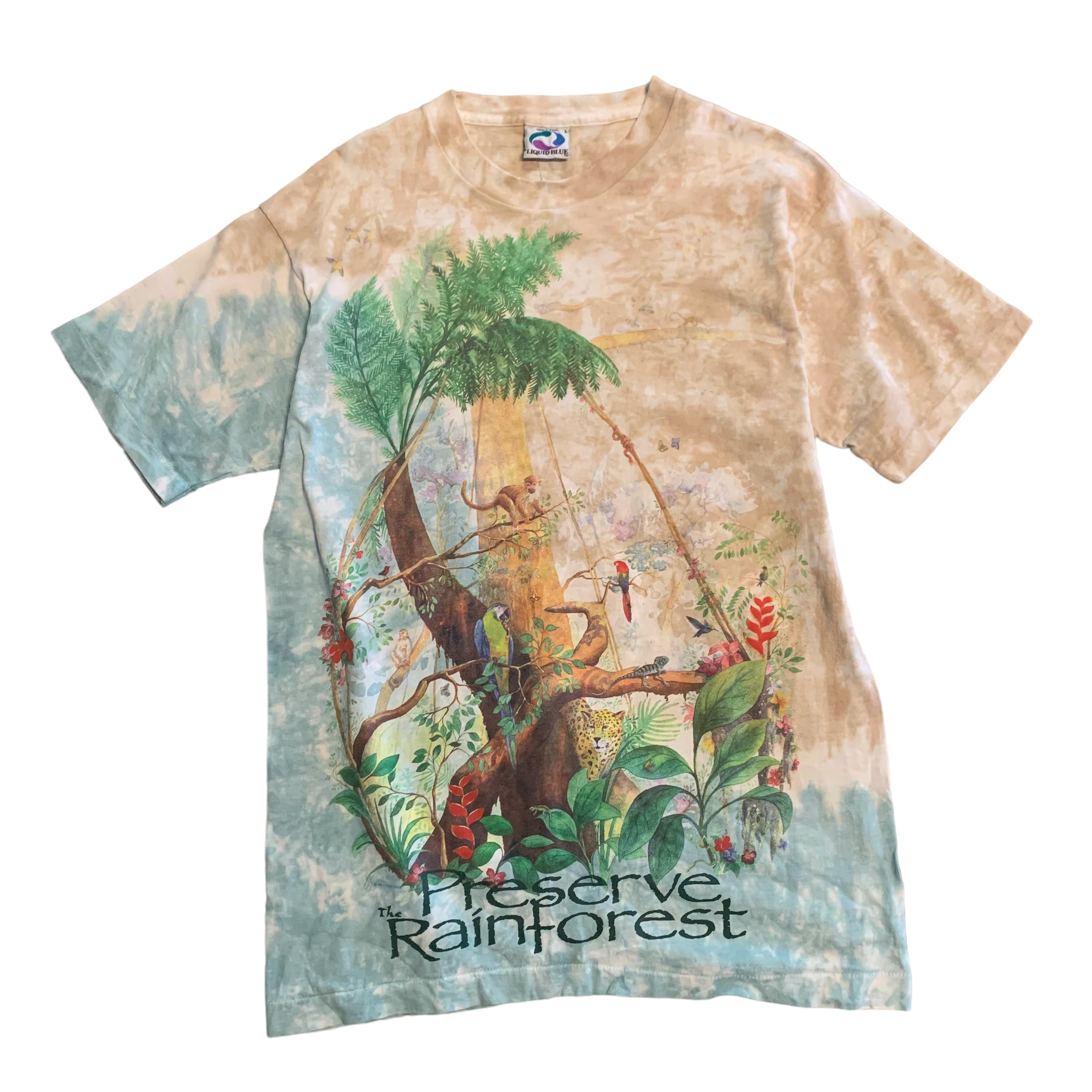 90s Liquid Blue Rainforest Tee L