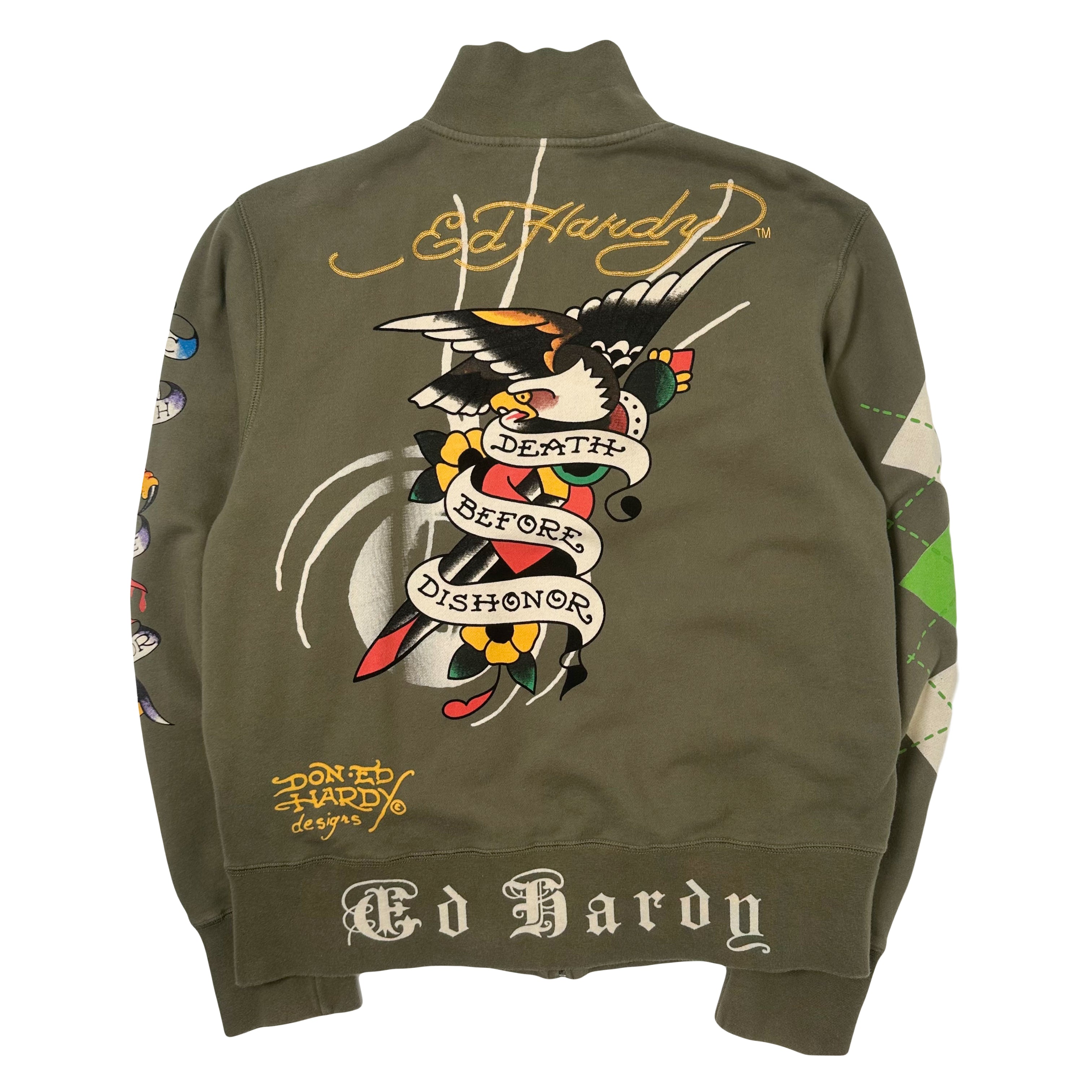 Y2K Ed Hardy Tattoo Graphic Cotton Zip Jacket L
